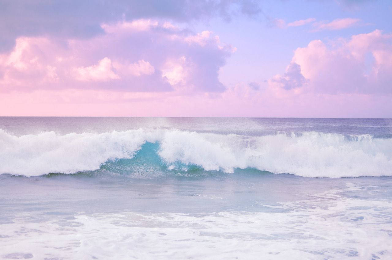 pink and blue ocean waves, pastel pink and lavender sky, sunset, HD Desktop Wallpaper