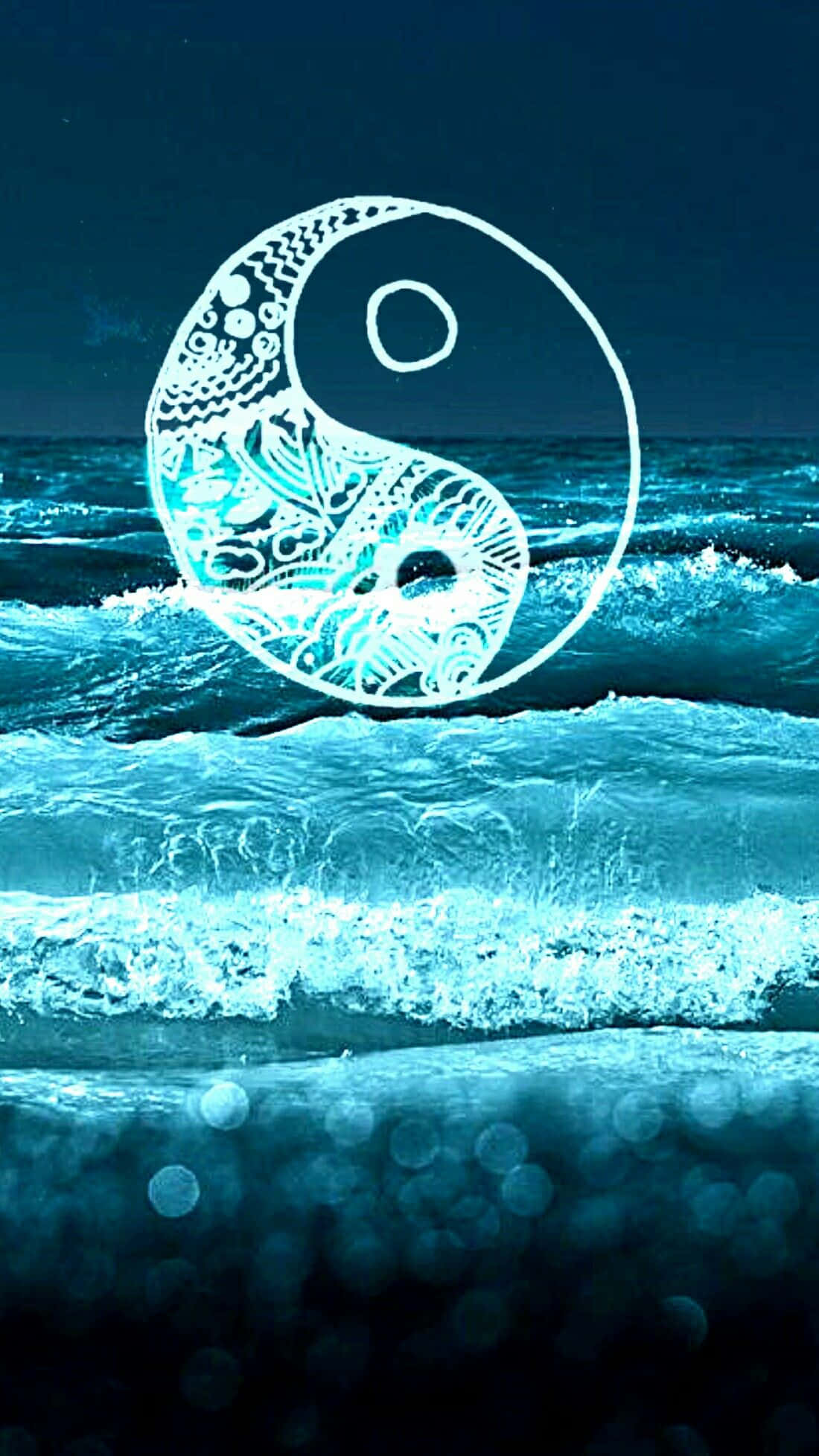 yin yang, 4K, blue ocean waves, Full HD Phone Wallpaper