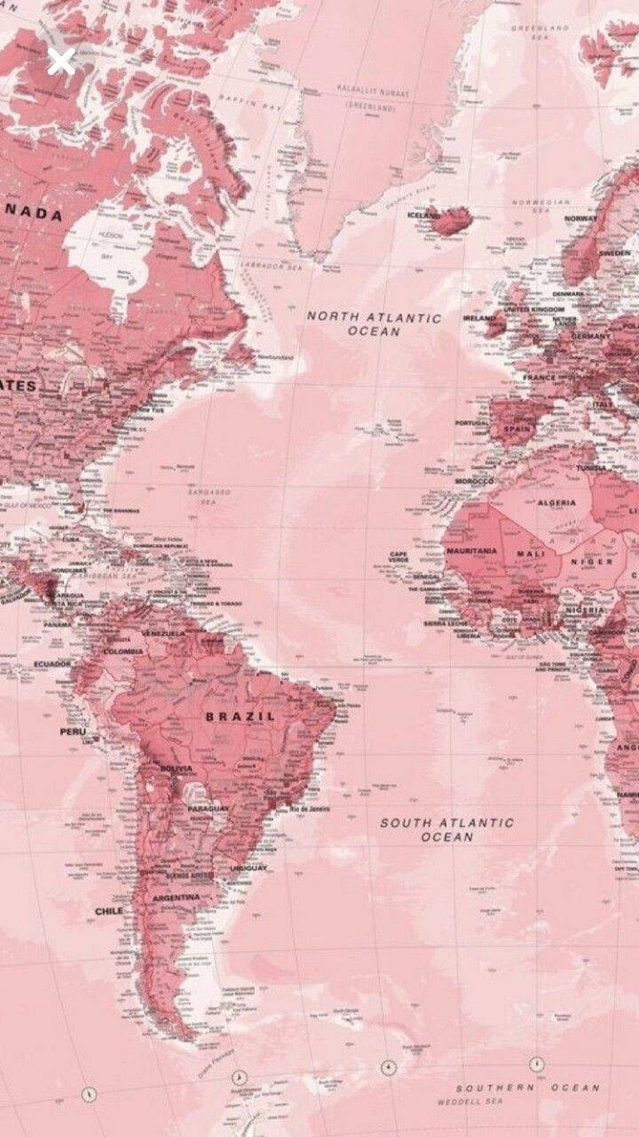 Aesthetic Peach Pink Atlantic Map, vintage-style world map, soft pink hues, HD Phone Wallpaper