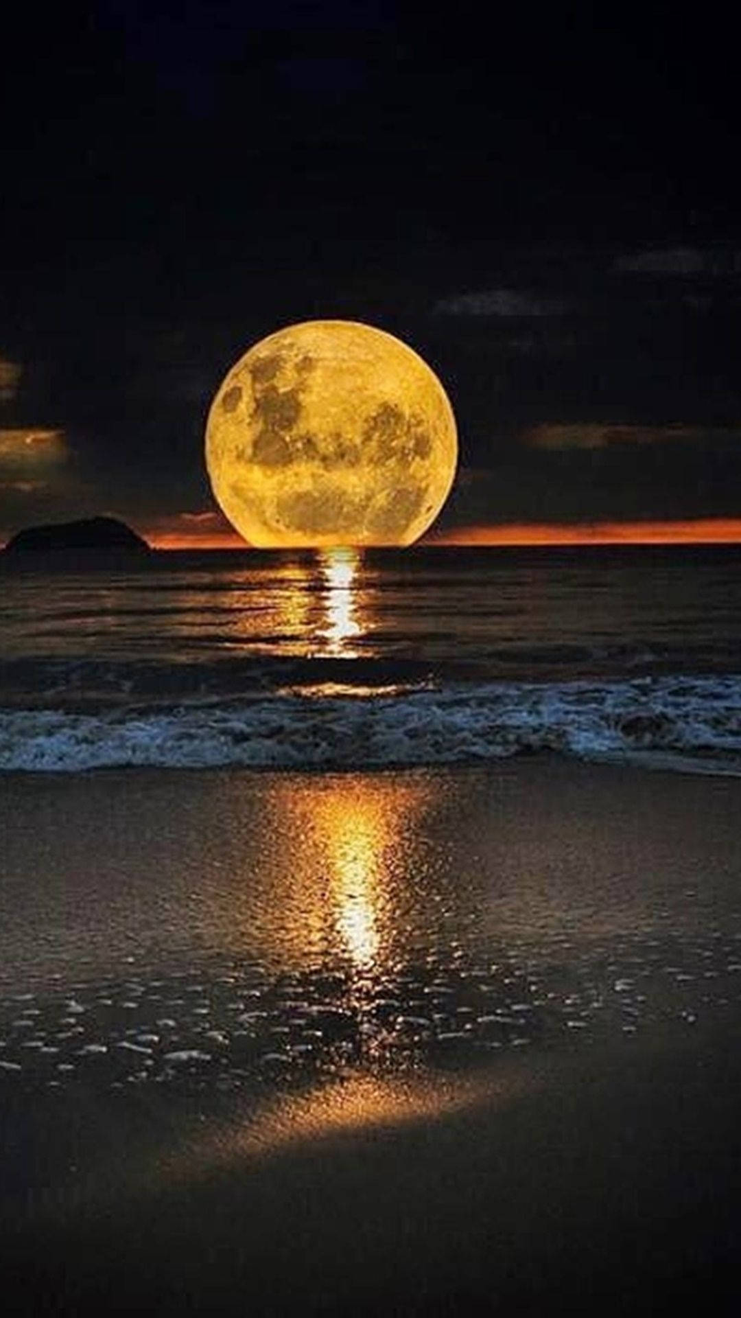 moon, full moon, dark ocean, Full HD Phone Wallpaper