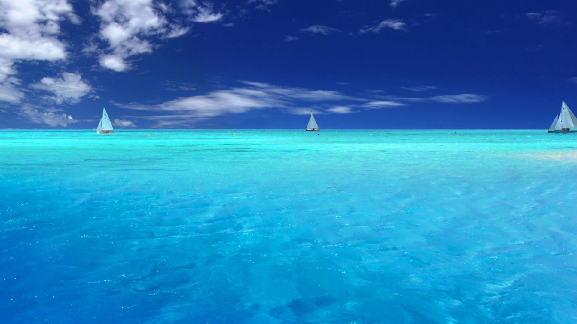 blue ocean, turquoise waters, vibrant blue sky, Full HD Desktop Wallpaper
