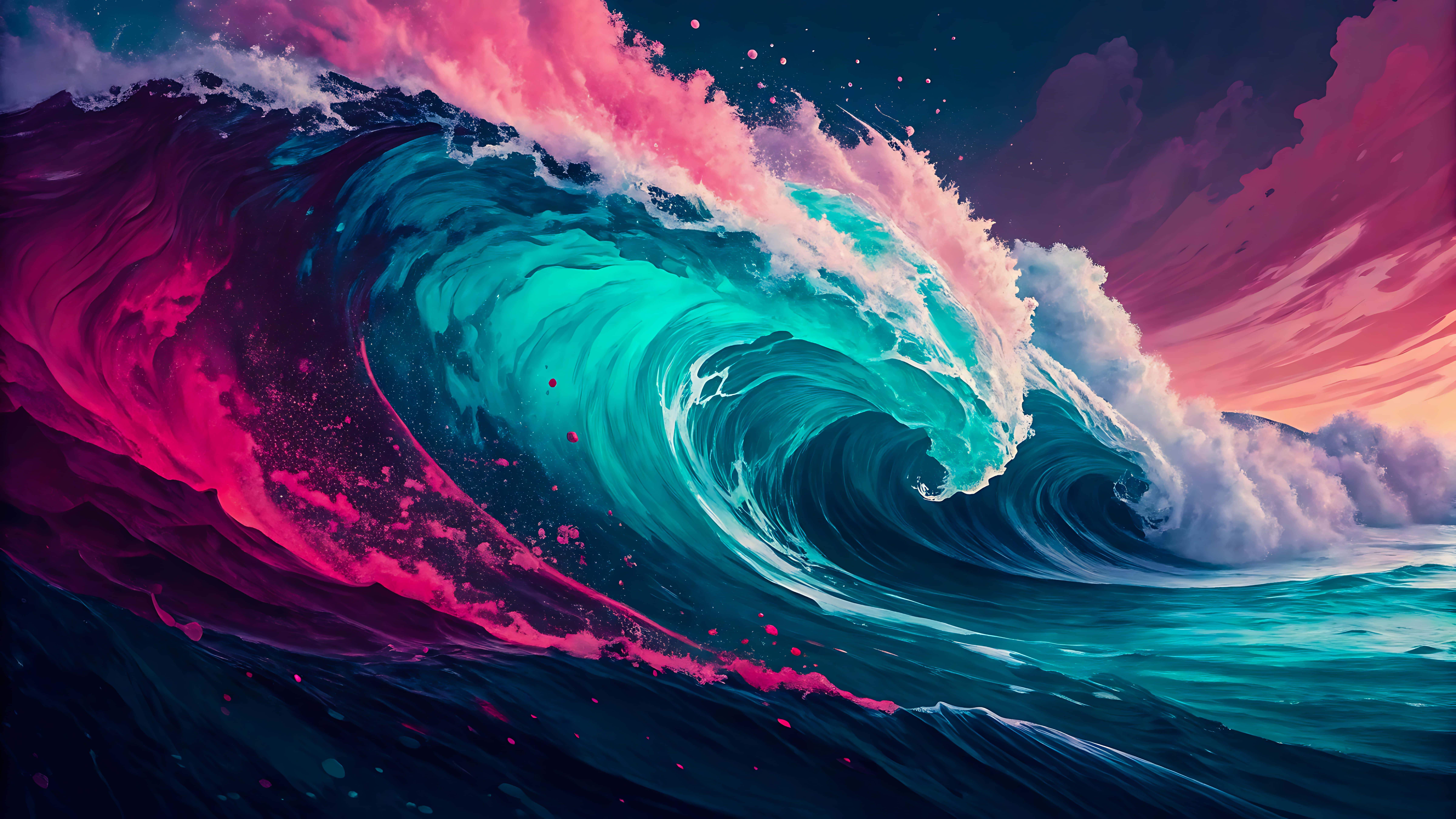 ocean wave, electric teal foam, magenta foam, 8K Desktop Wallpaper