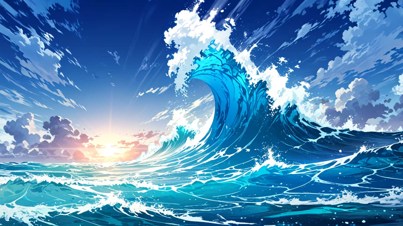 turquoise wave, sunset sky, scattered clouds, HD Desktop Wallpaper