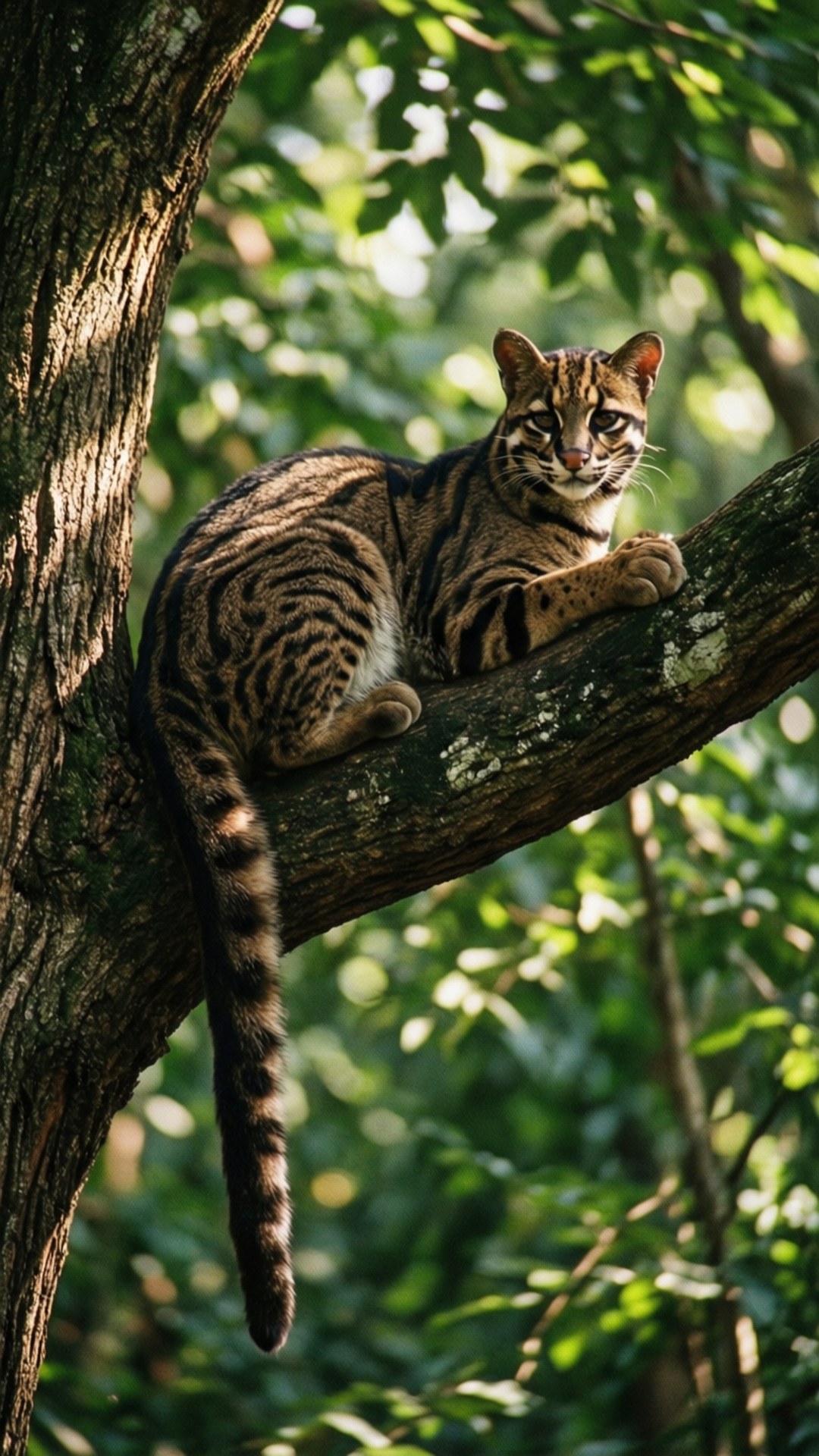 Tree Top Serenity, ocelot, branch, Full HD Phone Wallpaper