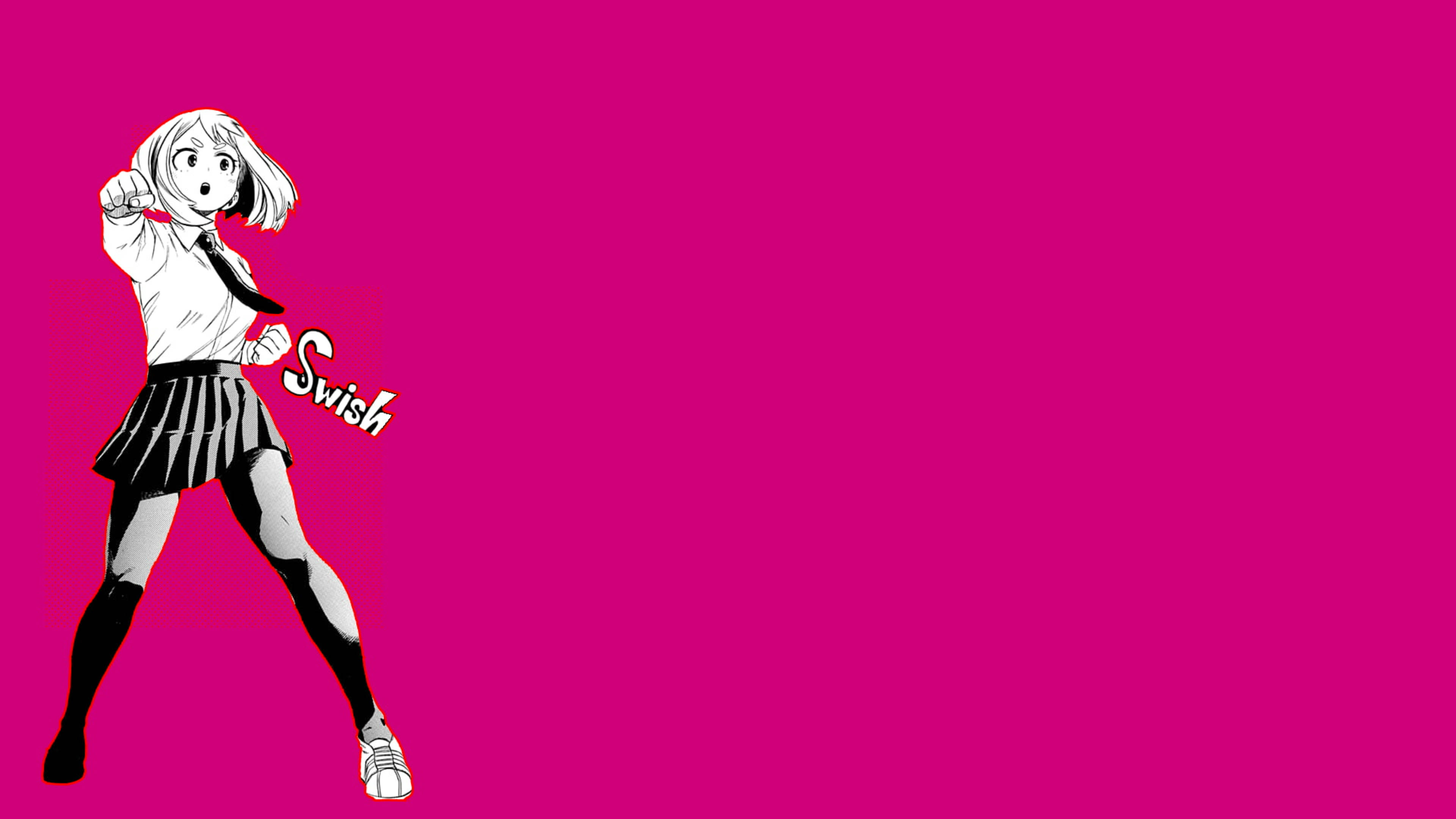 Ochaco Uraraka, magenta background, school uniform, 4K Desktop Wallpaper