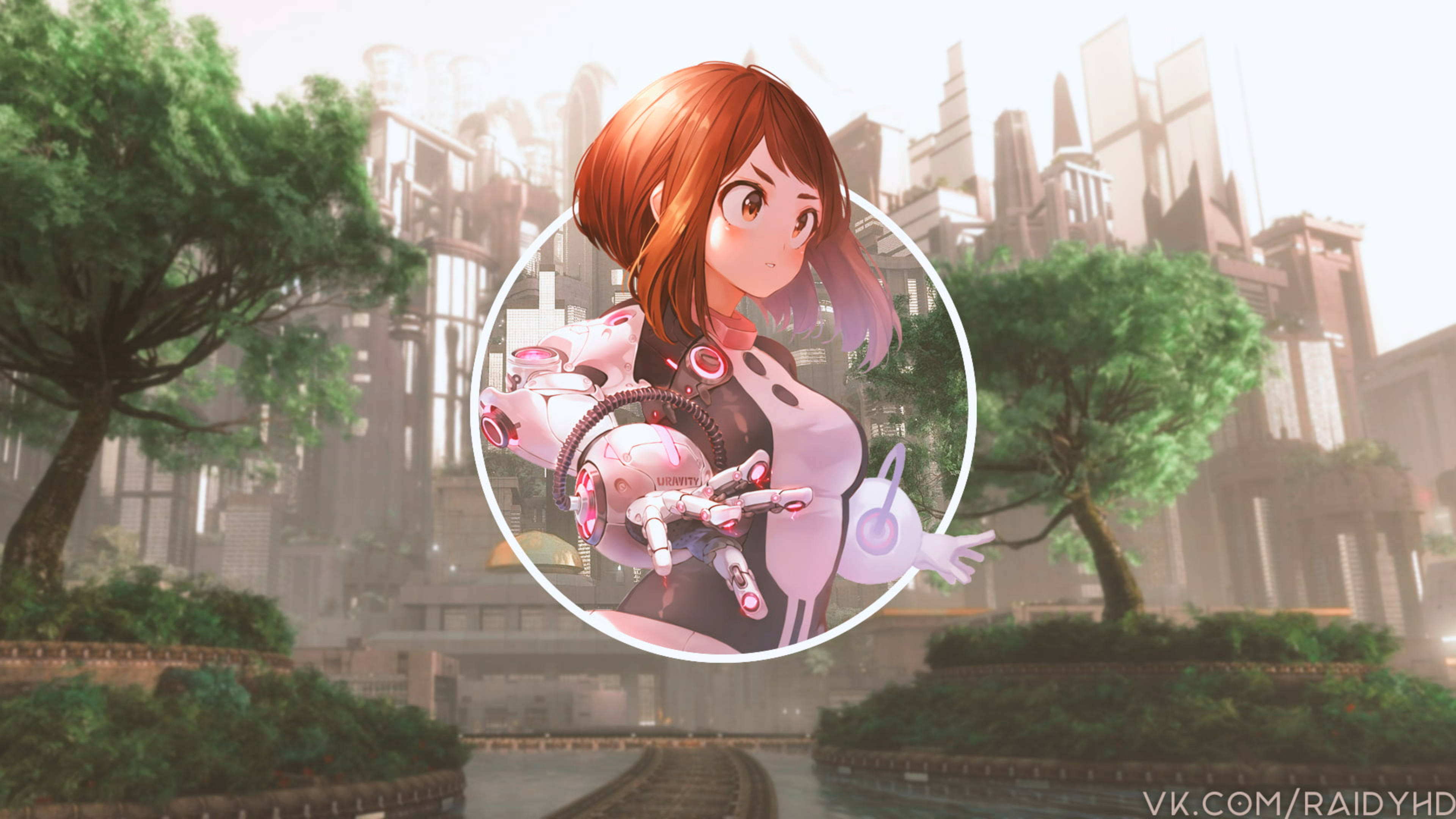 Ochaco Uraraka, hero costume, pink robotic companion, 4K Desktop Wallpaper