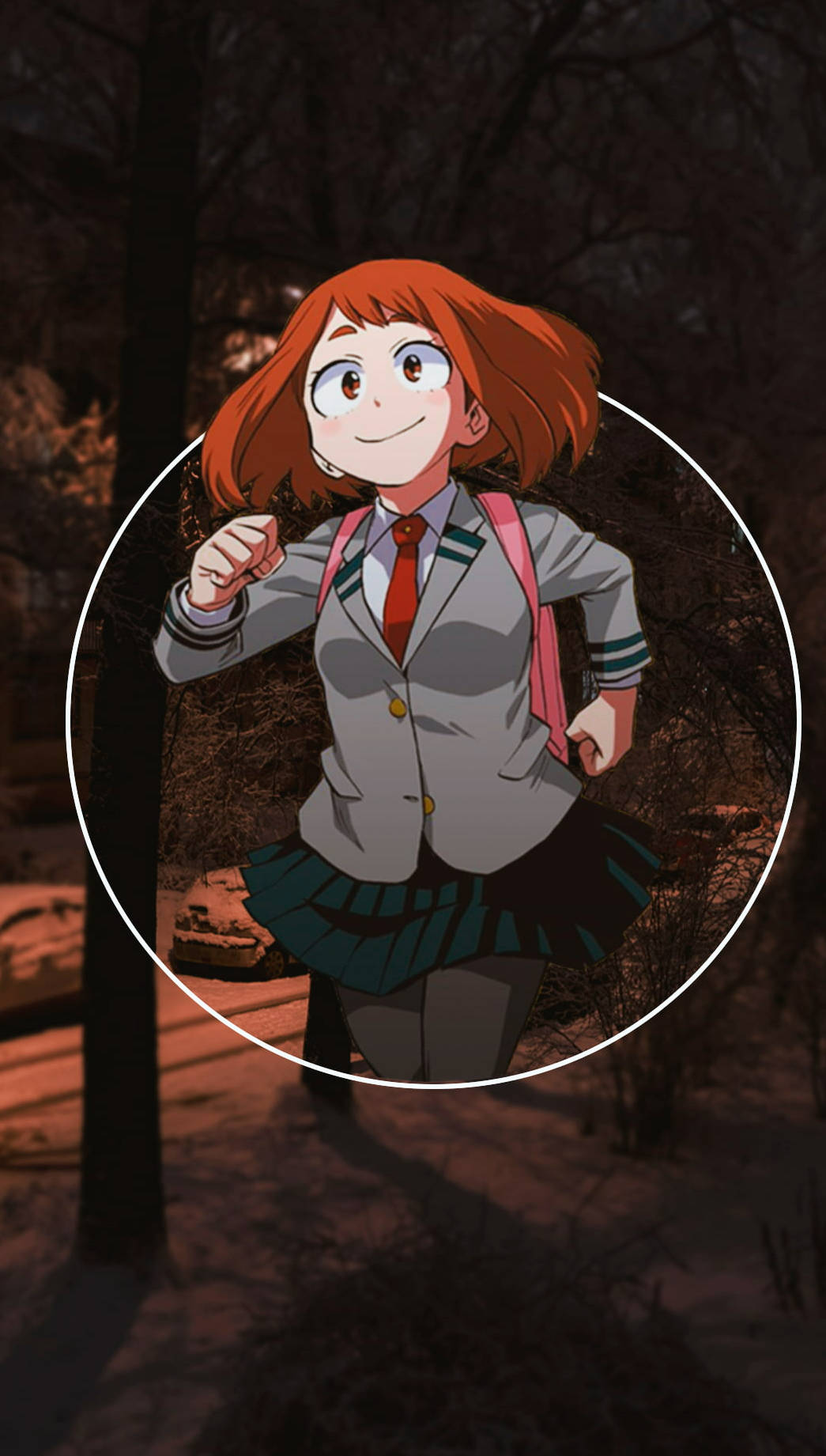 Ochaco Uraraka, school uniform, snowy forest, HD Phone Wallpaper