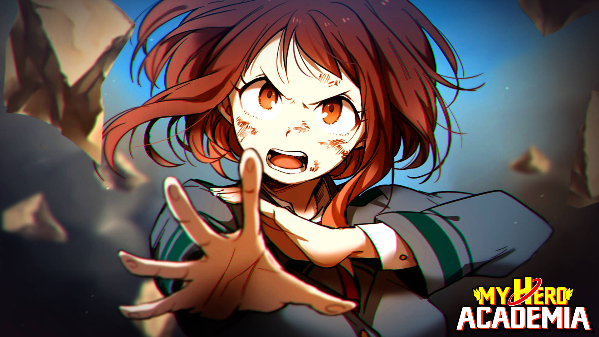 Ochaco Uraraka, red hair, dirt on her face, Full HD Desktop Wallpaper