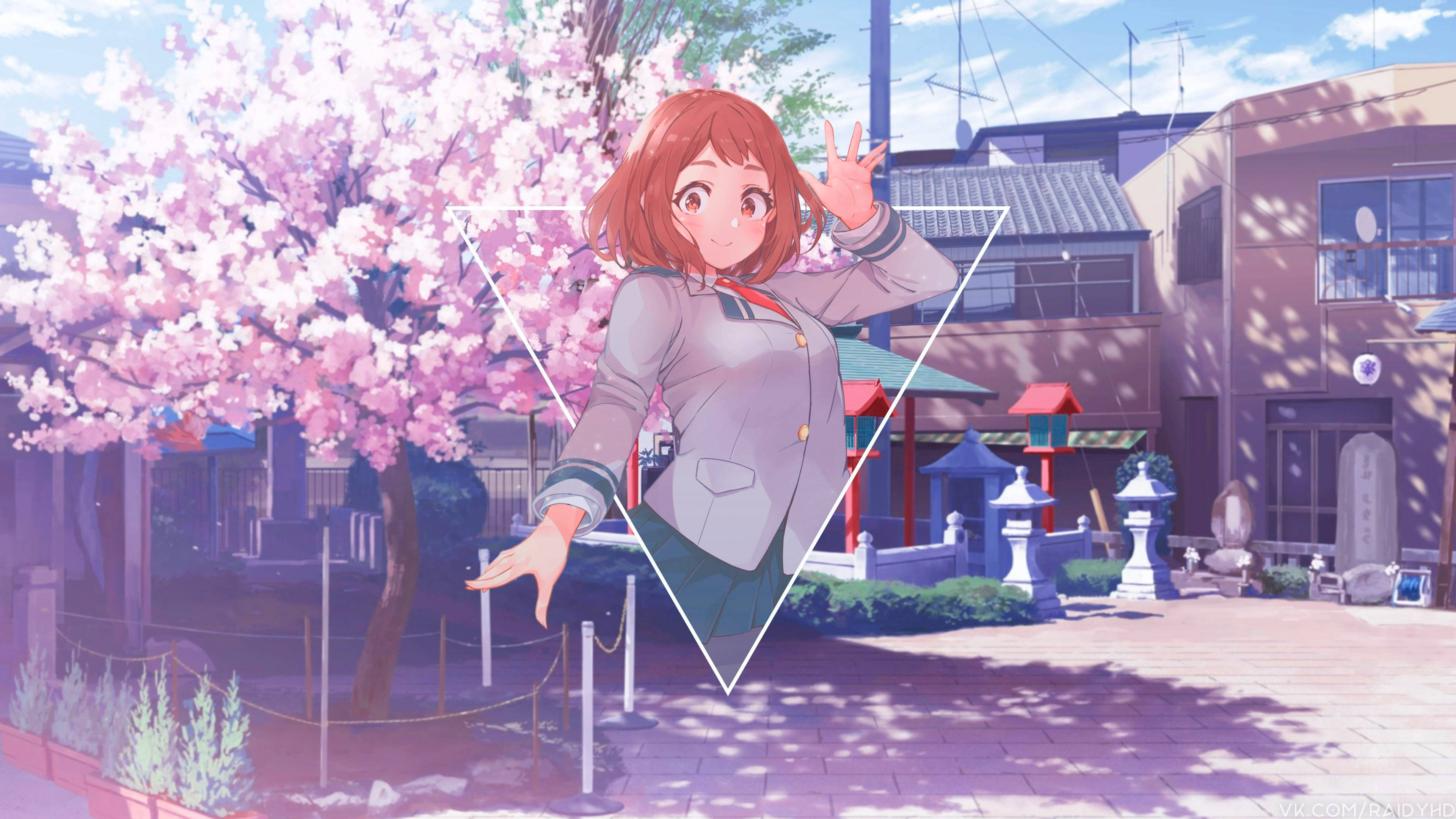 Ochaco Uraraka, sakura, pink cherry blossom tree, 4K Desktop Wallpaper