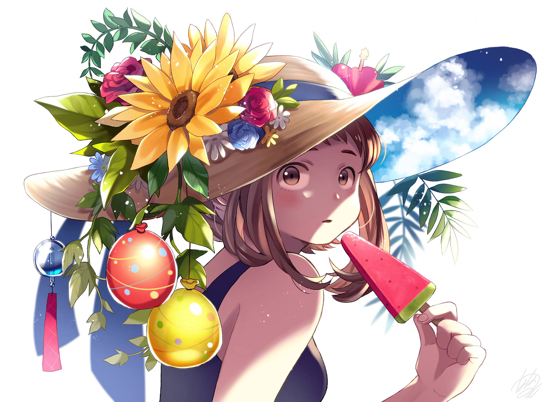 Ochaco Uraraka, summer look, wide-brimmed hat, Full HD Desktop Wallpaper