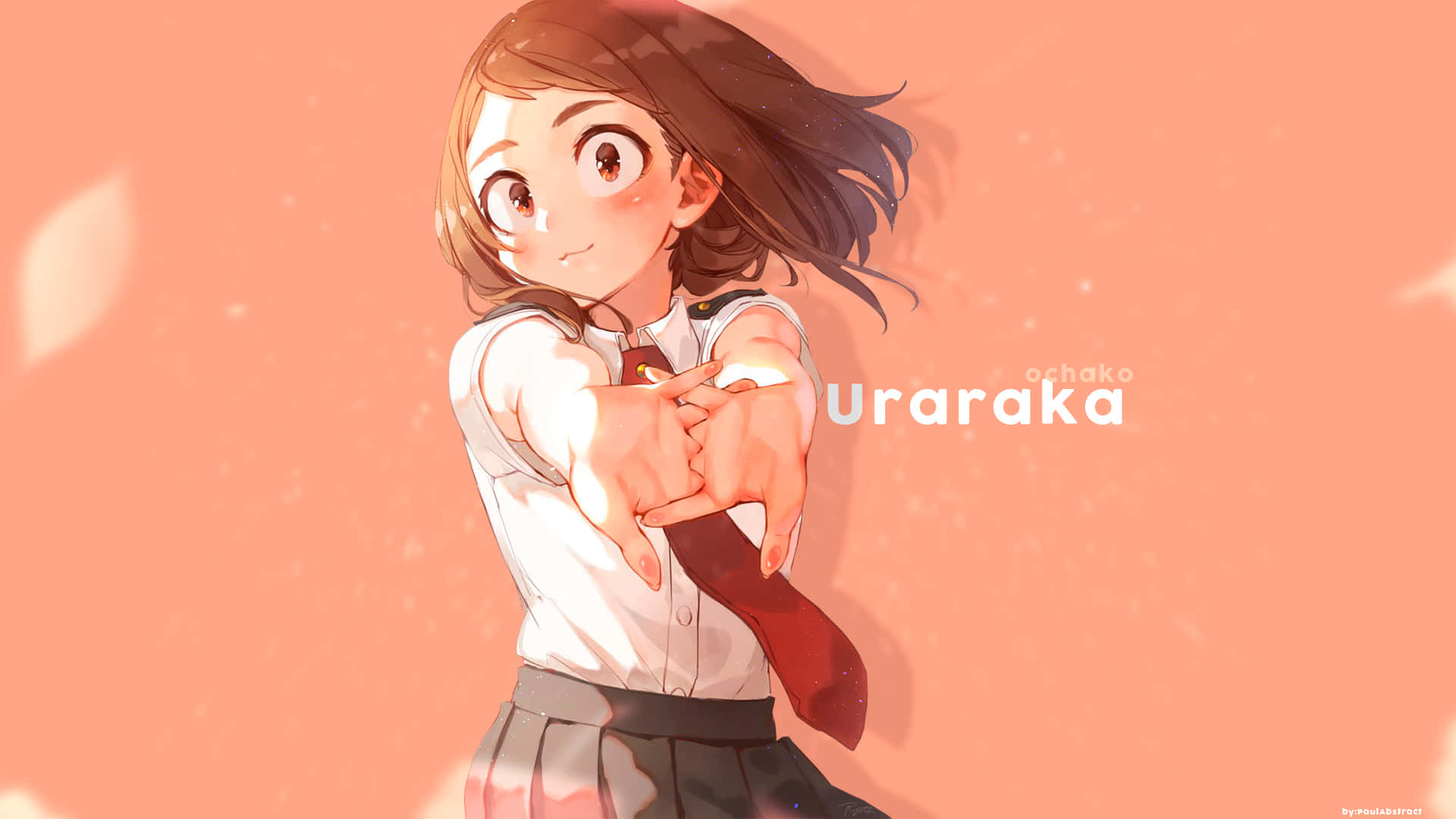 Ochaco Uraraka, school uniform, peach background, Full HD Desktop Wallpaper