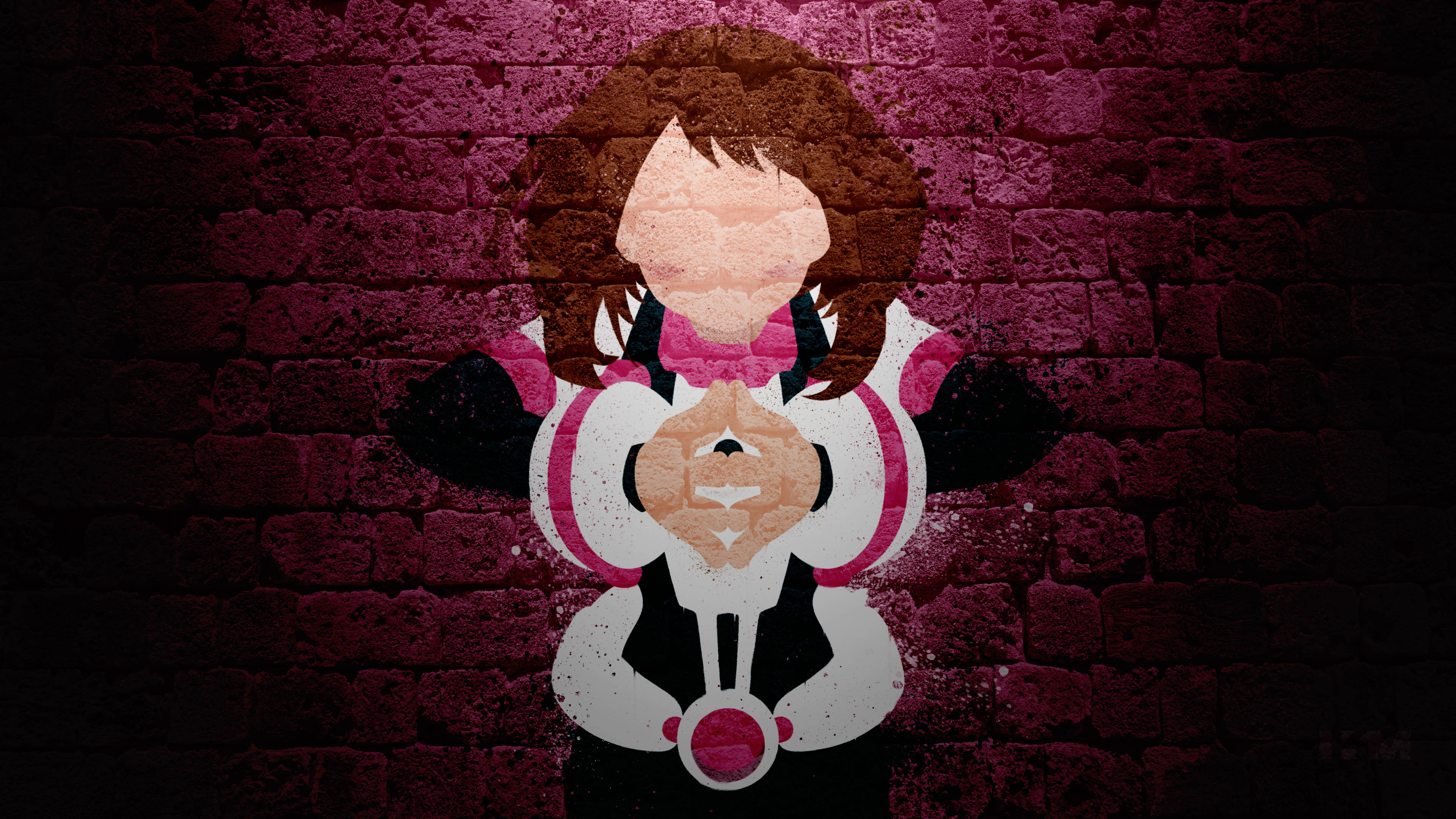 Ochaco Uraraka, pink accents, maroon brick wall, 4K Desktop Wallpaper