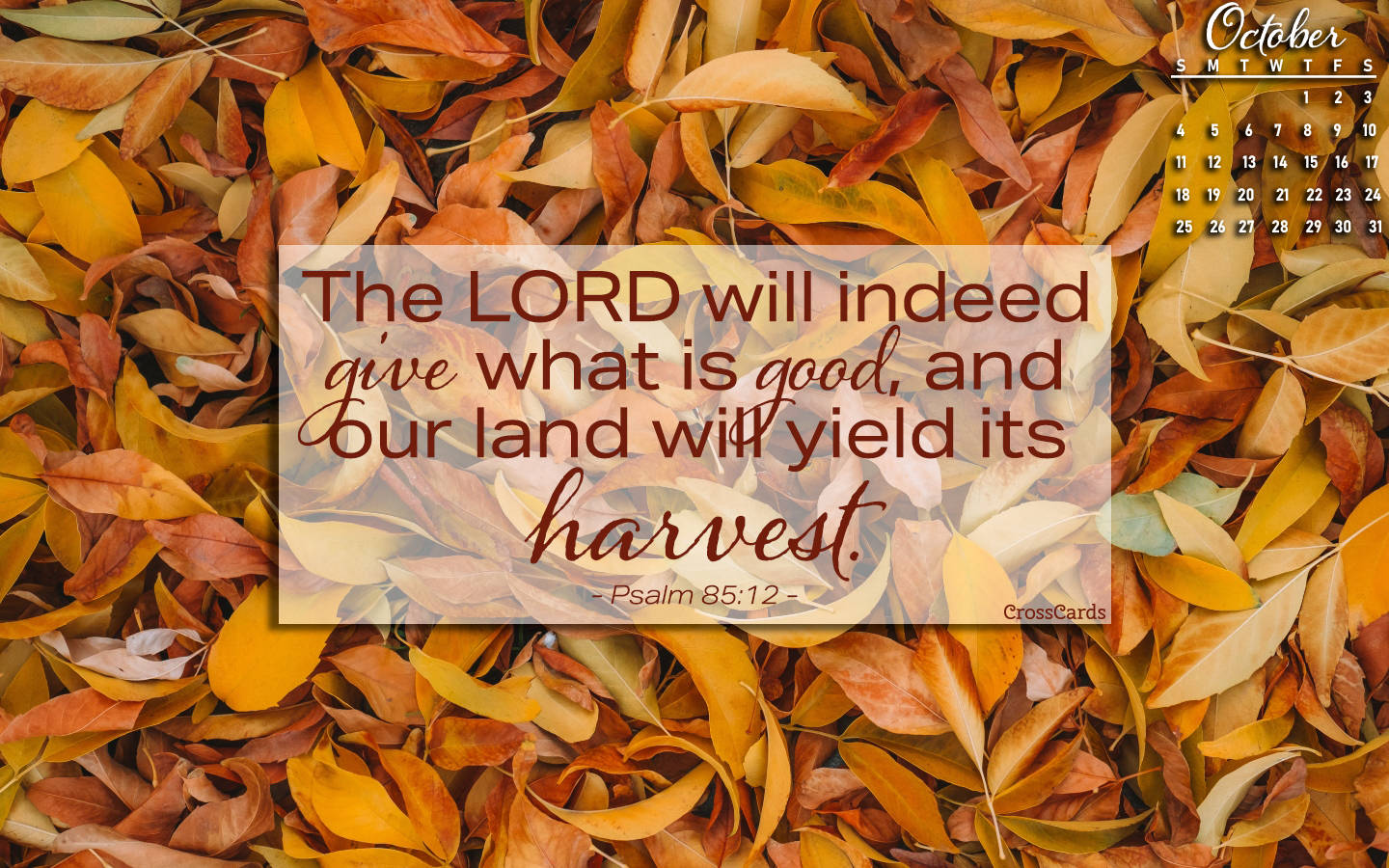 October 2020 Calendar, Psalm 85:12, autumn leaf blanket, HD Desktop Wallpaper