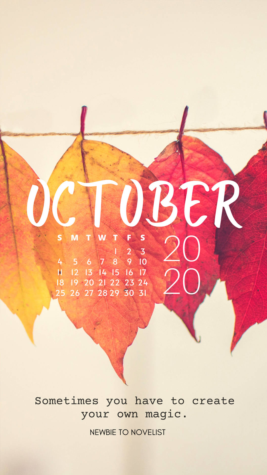 October 2020 Calendar, red orange, yellow, Full HD Phone Wallpaper