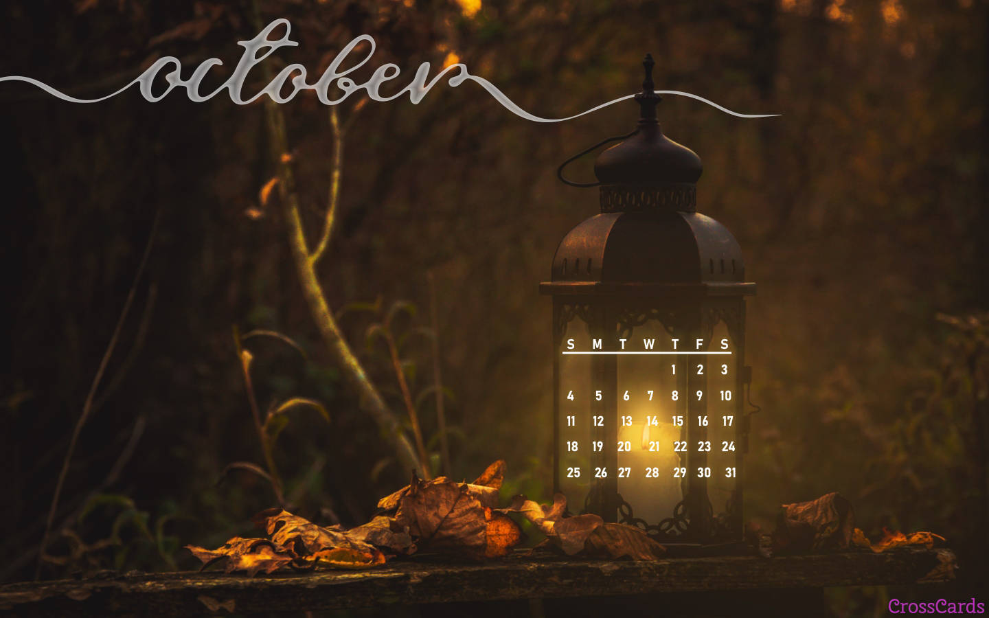 October 2020 Calendar, lantern, autumn leaves, HD Desktop Wallpaper