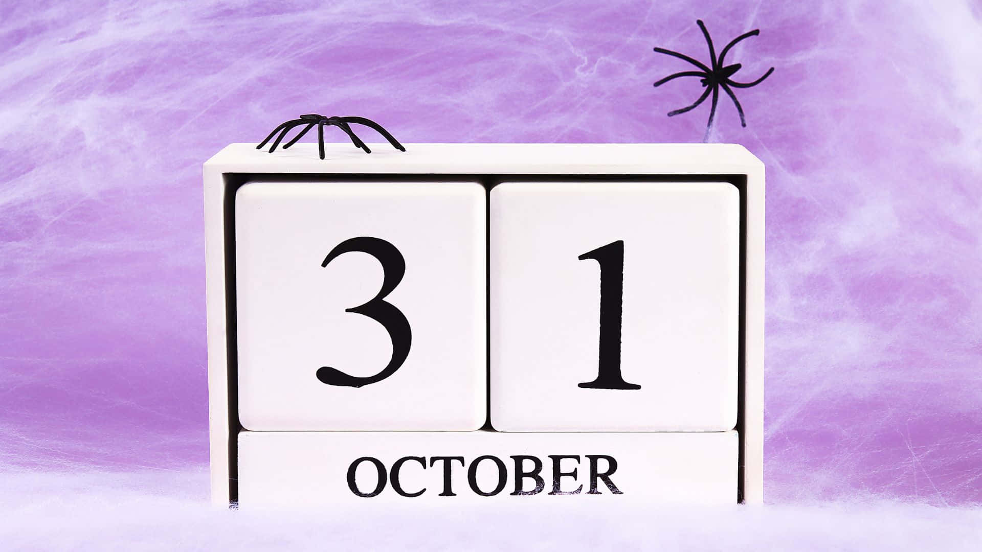 October 31st, white wooden calendar block, swirling purple smoke background, Full HD Desktop Wallpaper