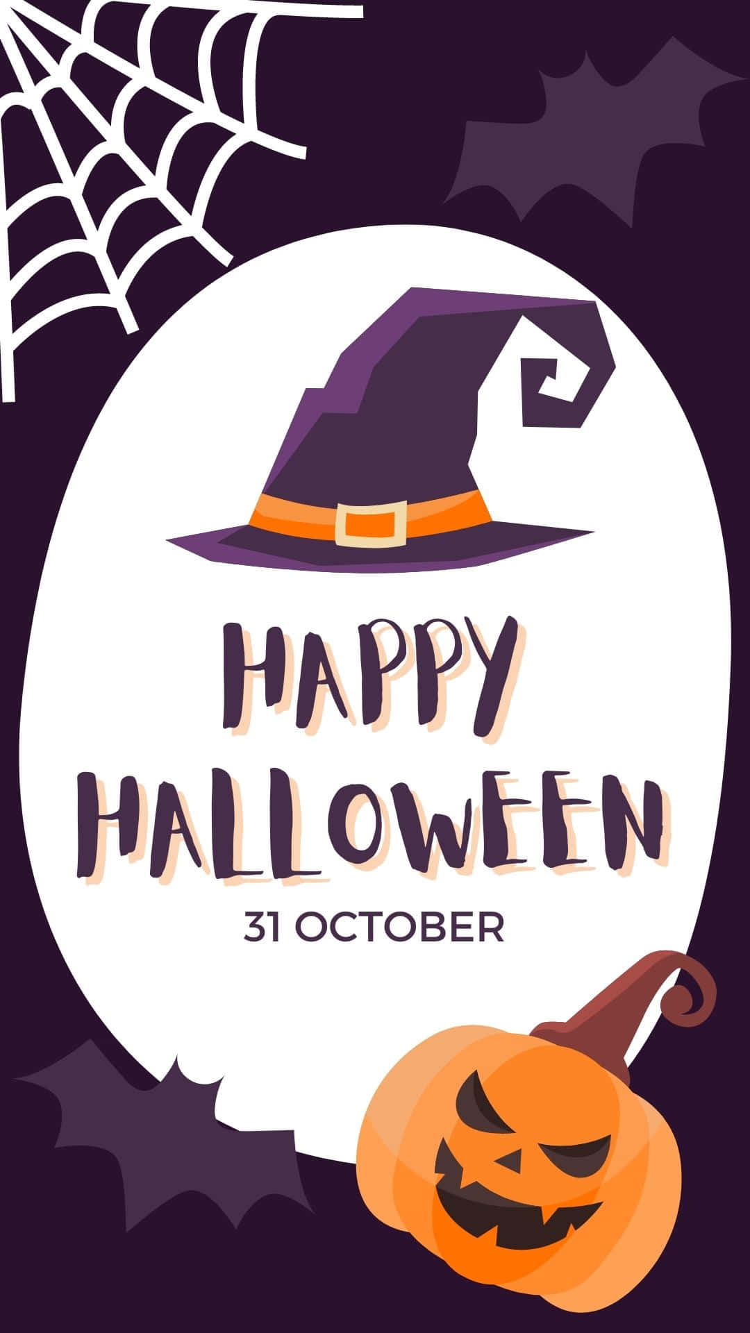 October 31st, purple witch hat, orange jack-o'-lantern, Full HD Phone Wallpaper