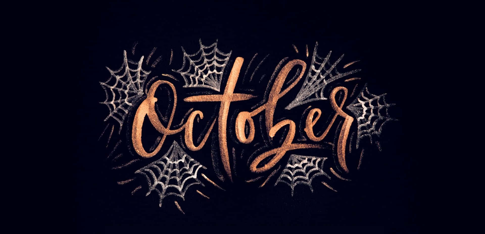 October Aesthetic, glittery copper script, silver spiderwebs, Full HD Desktop Wallpaper