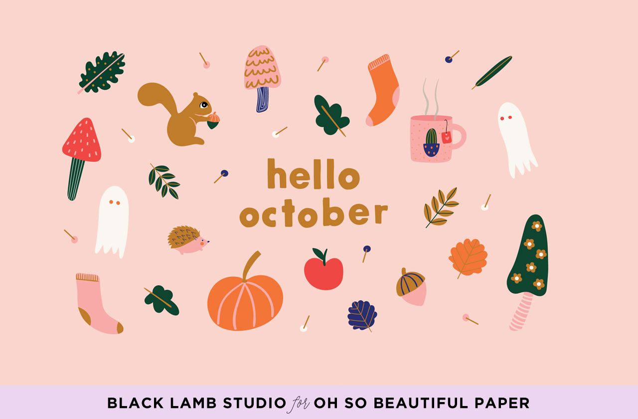 Hello October, pink, pumpkins, HD Desktop Wallpaper