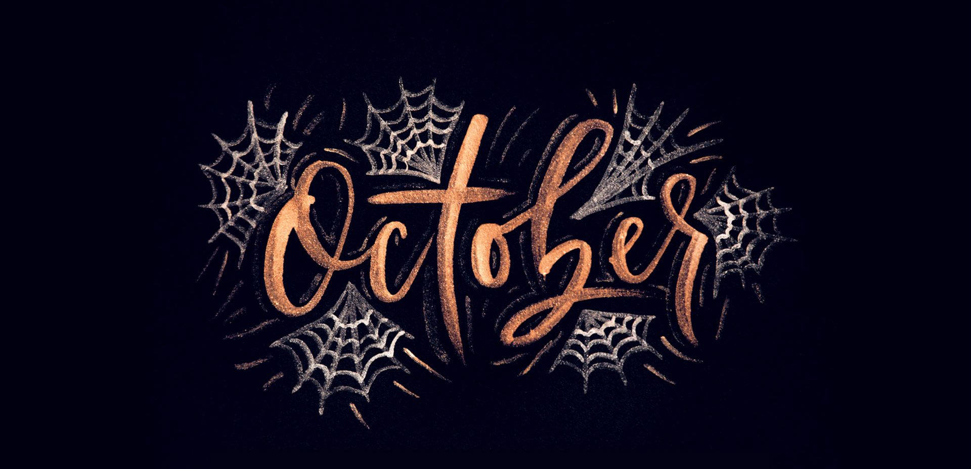 October, glittery copper script, silver spiderwebs, Full HD Desktop Wallpaper