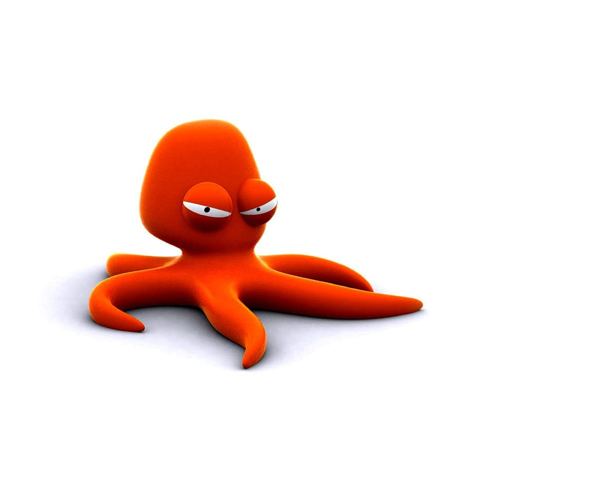 orange octopus, cartoonish, sleepy eyes, SD Desktop Wallpaper