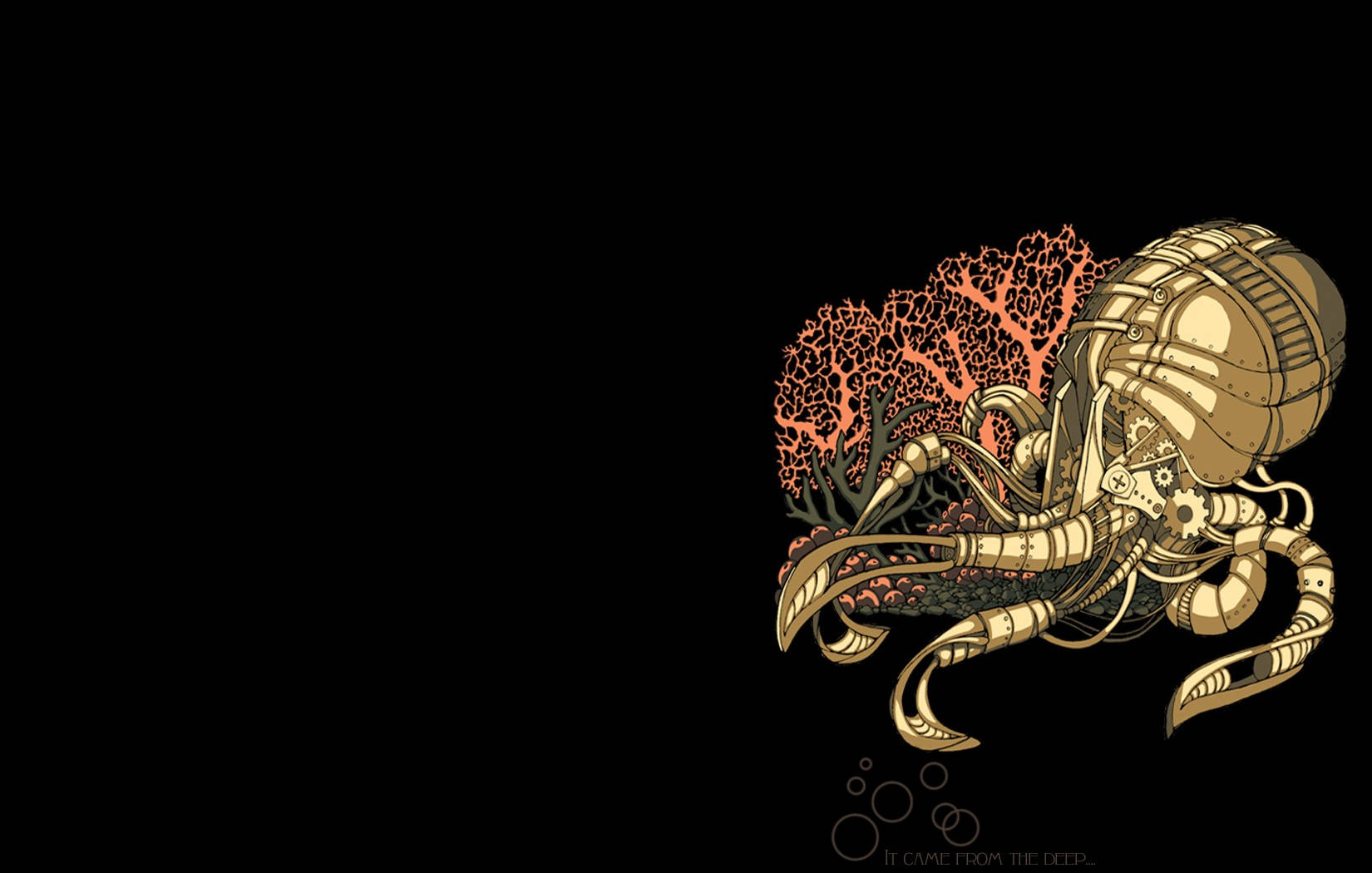 steampunk octopus, brass gears, pipes, HD Desktop Wallpaper
