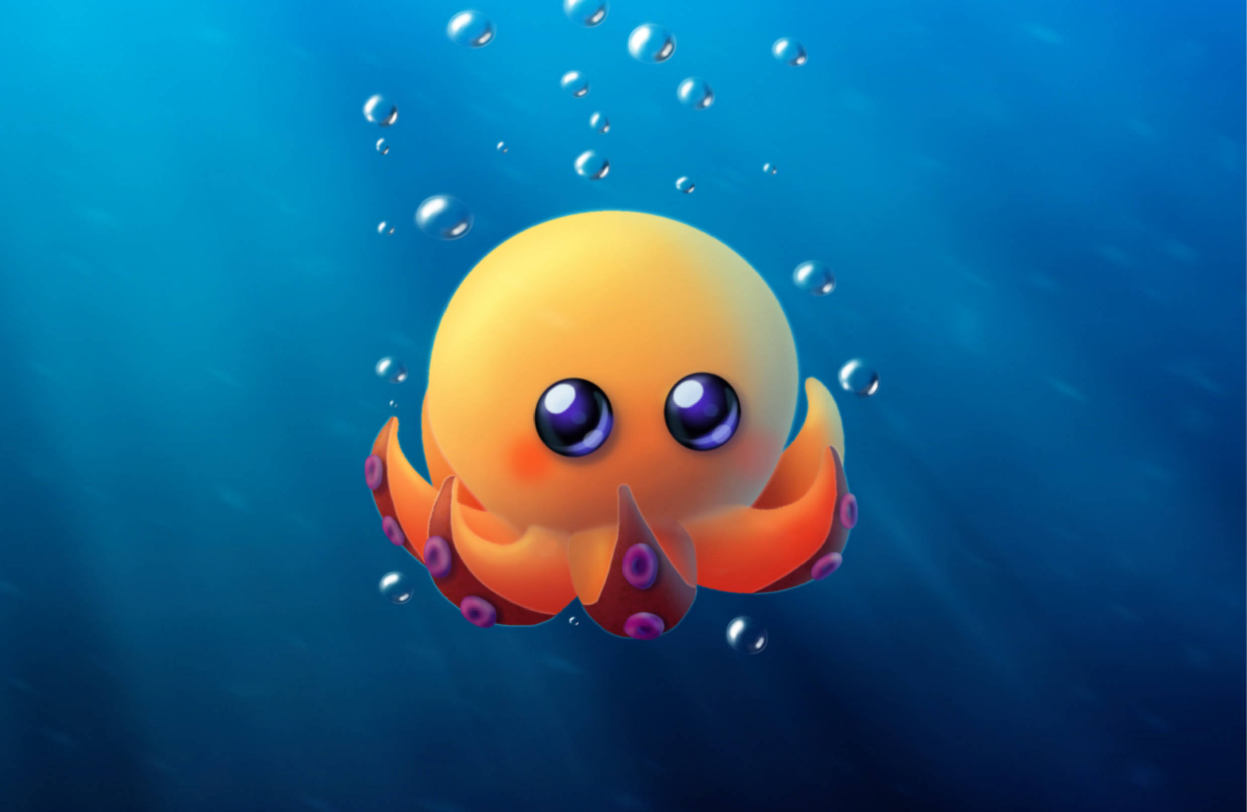 cute orange octopus, cartoon octopus, big purple eyes, Full HD Desktop Wallpaper