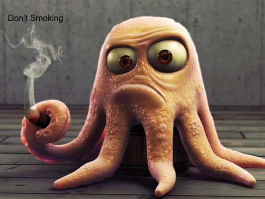pink octopus, wide eyes, cigar, SD Desktop Wallpaper