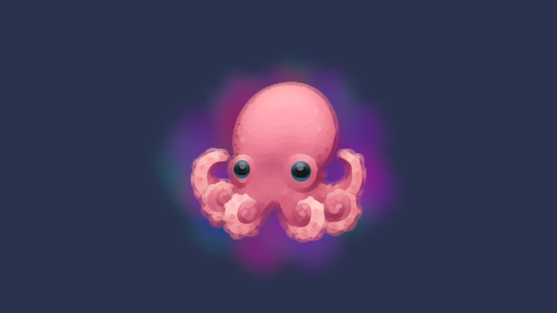 animated pink octopus, big eyes, glowing tentacles, Full HD Desktop Wallpaper