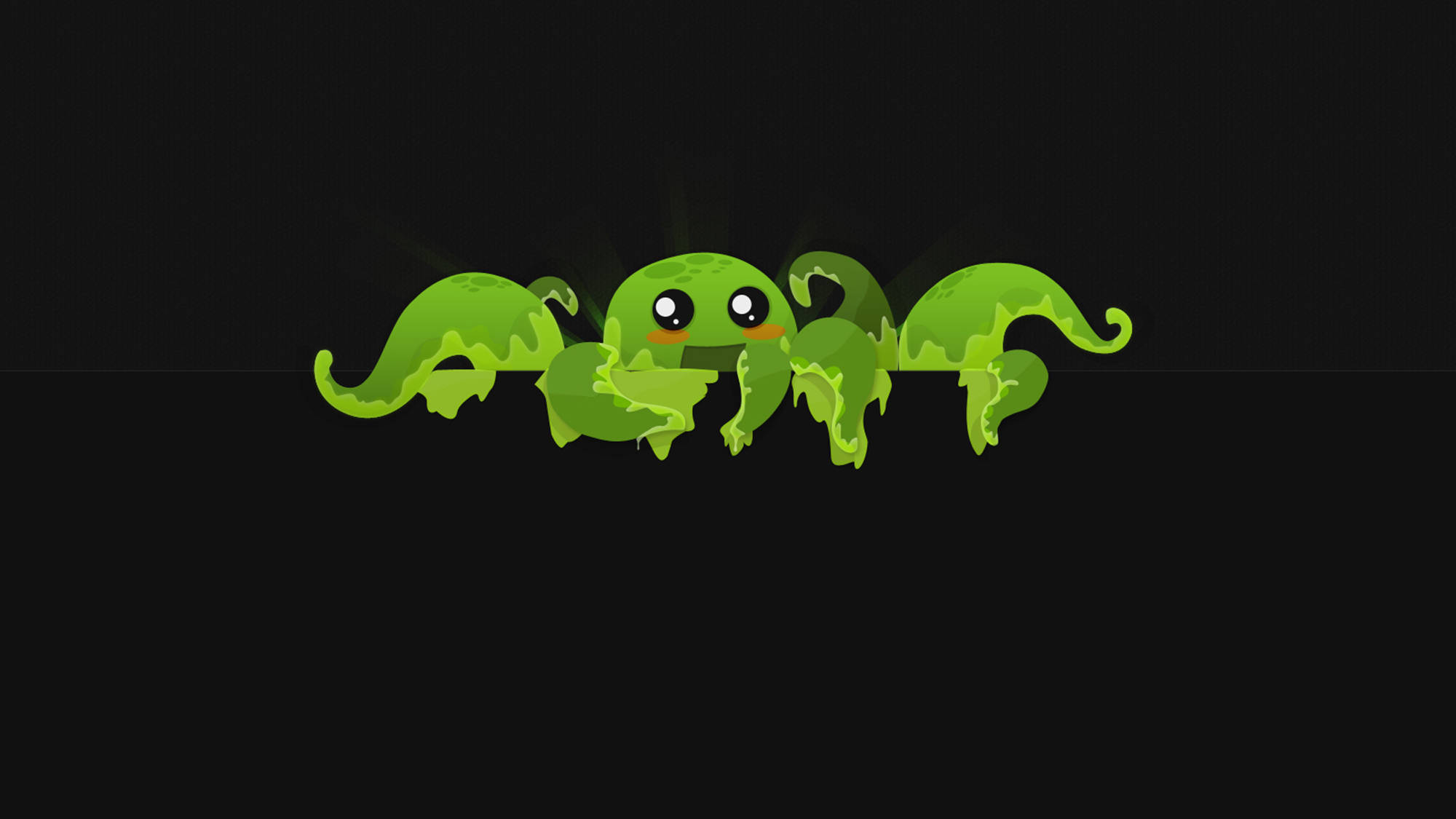 minimalist green octopus, green cartoon creature, big eyes, Full HD Desktop Wallpaper