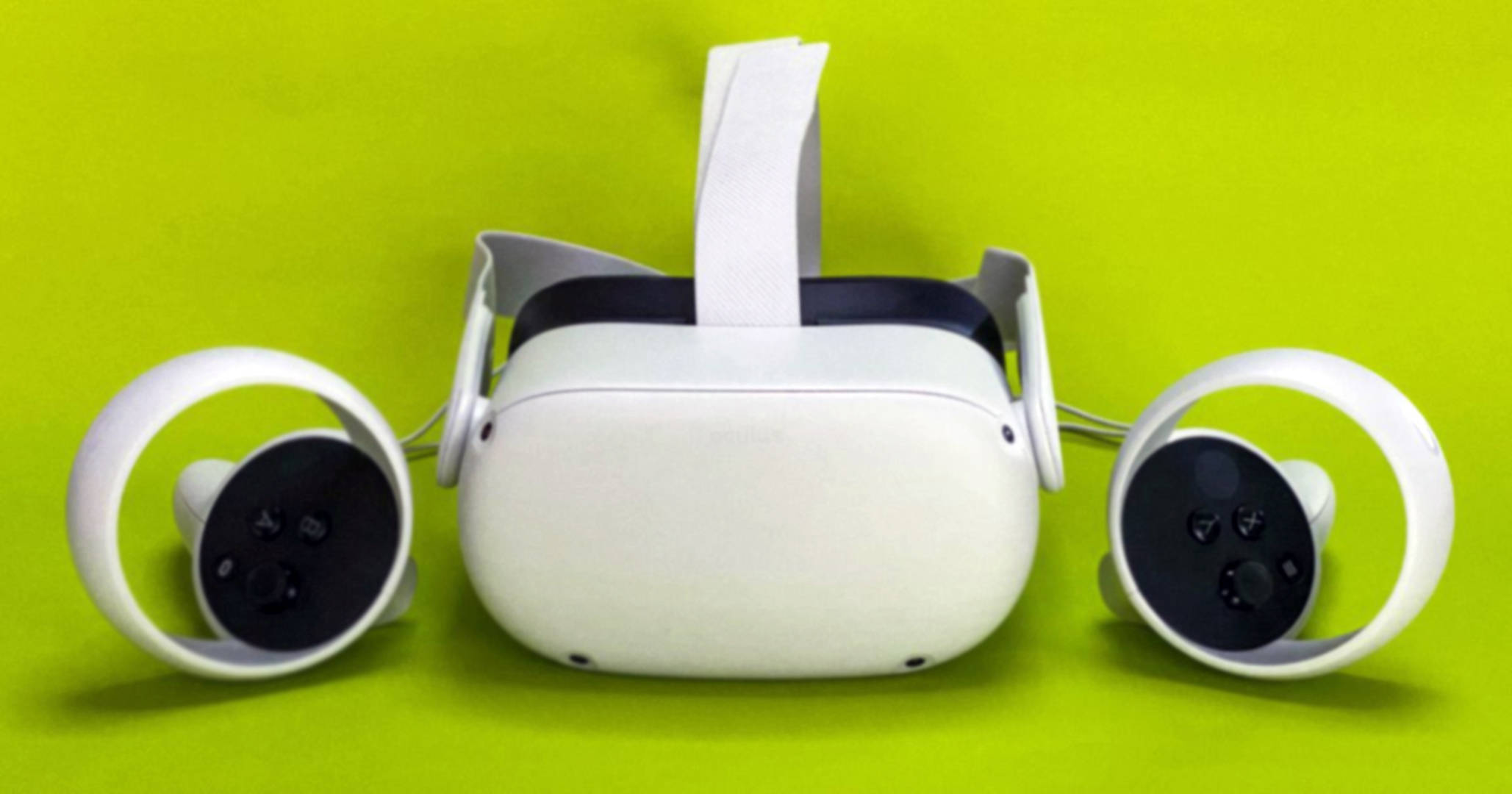 Oculus Quest 2, white VR headset, controllers, Full HD Desktop Wallpaper