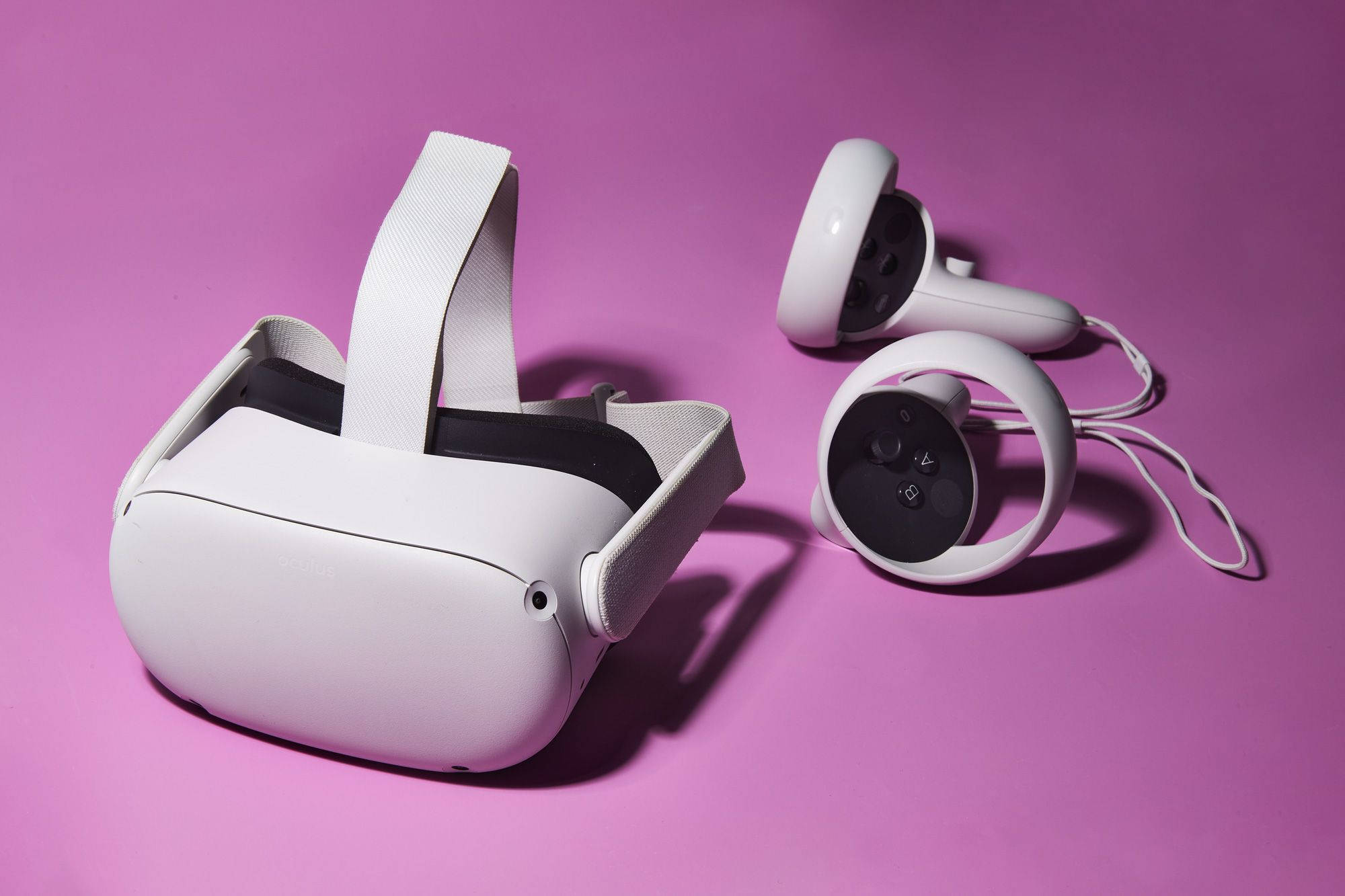 Oculus Quest 2, white VR headset, controllers, Full HD Desktop Wallpaper