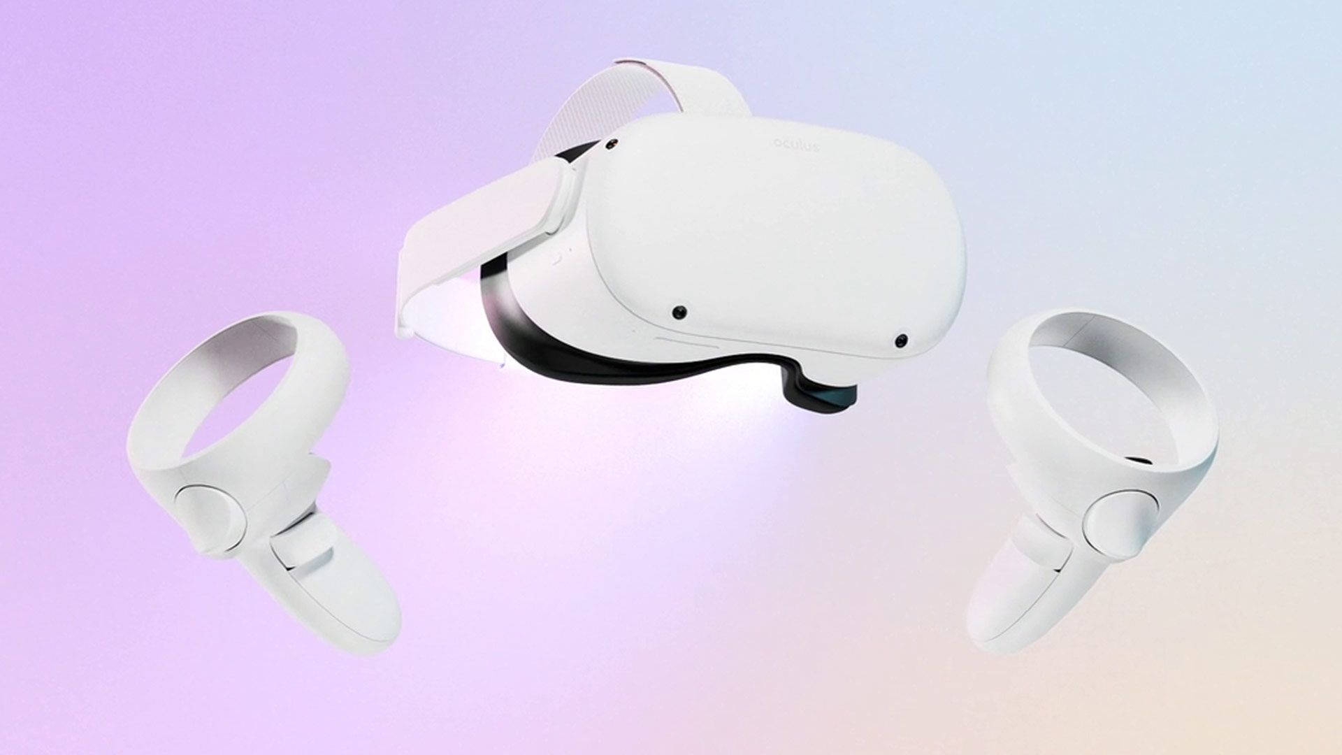 Oculus Quest 2, pastel gradient, white VR headset, Full HD Desktop Wallpaper