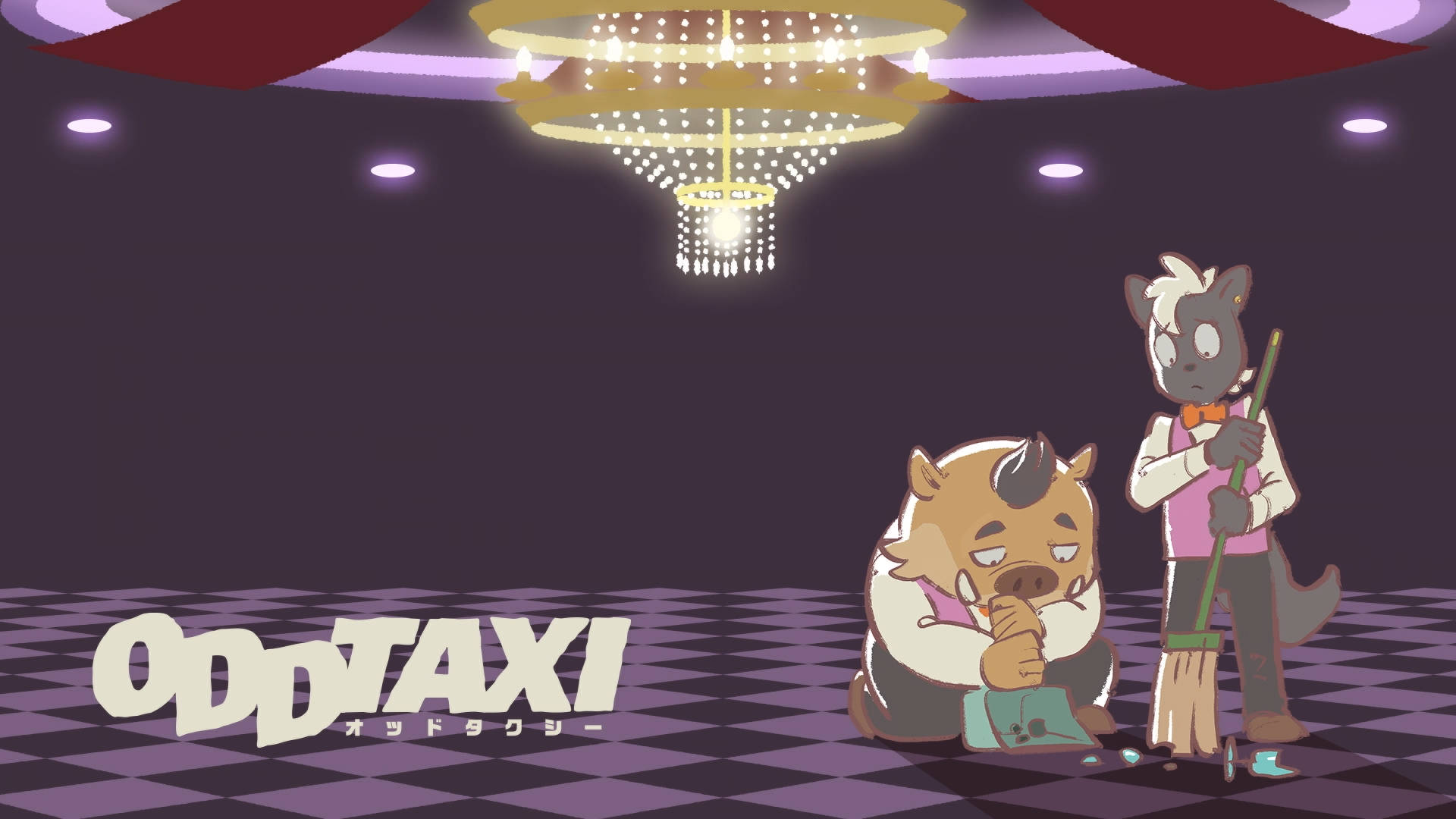 Odd Taxi, ballroom, checkered ballroom, Full HD Desktop Wallpaper