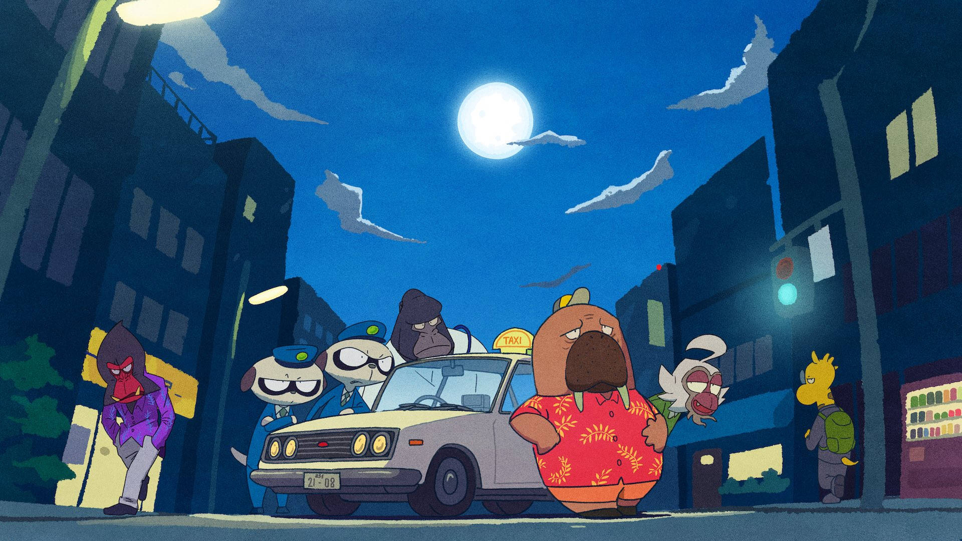 Odd Taxi, walrus, red floral shirt, Full HD Desktop Wallpaper