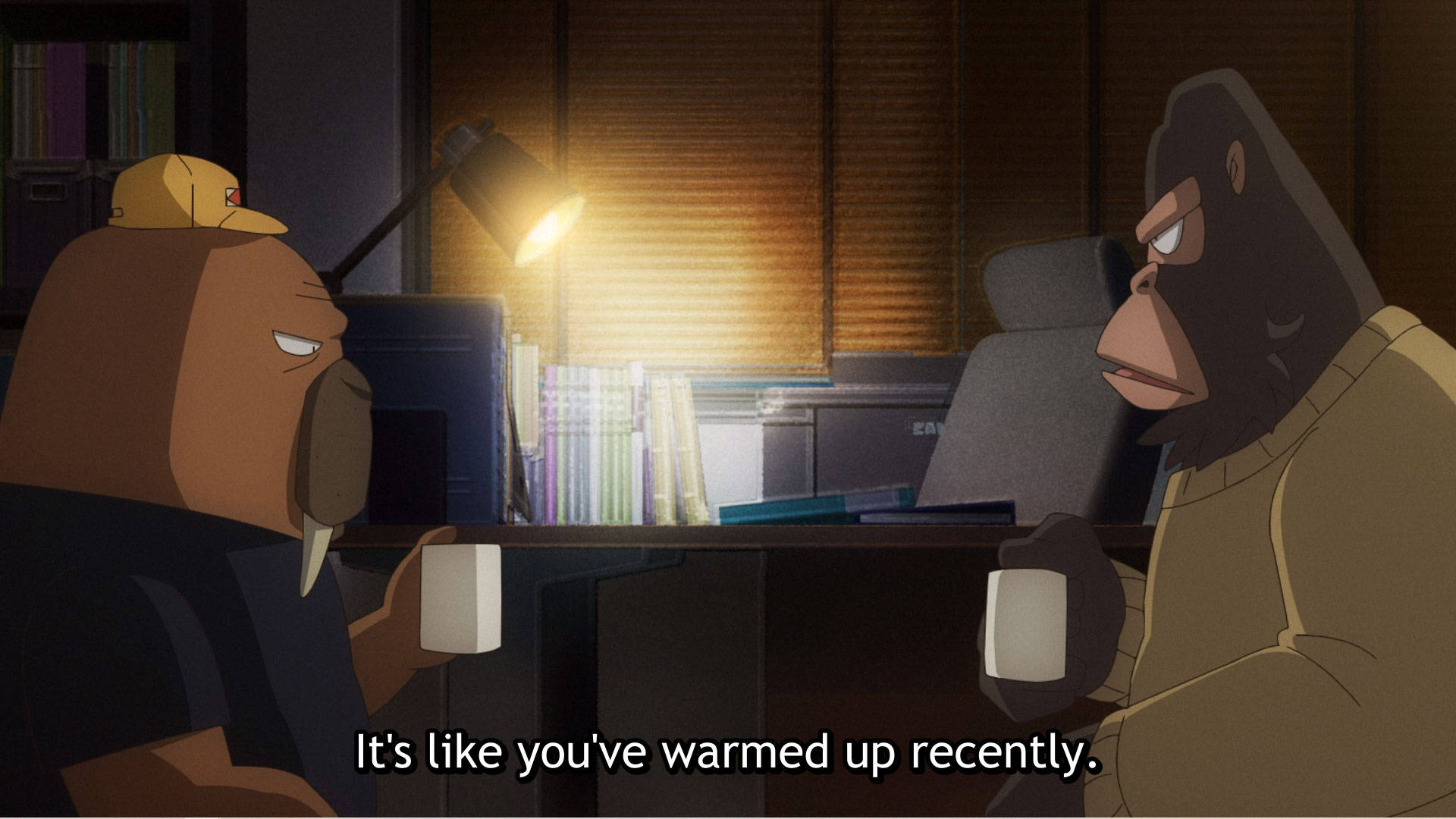 Odd Taxi, desk lamp, dimly lit office, Full HD Desktop Wallpaper