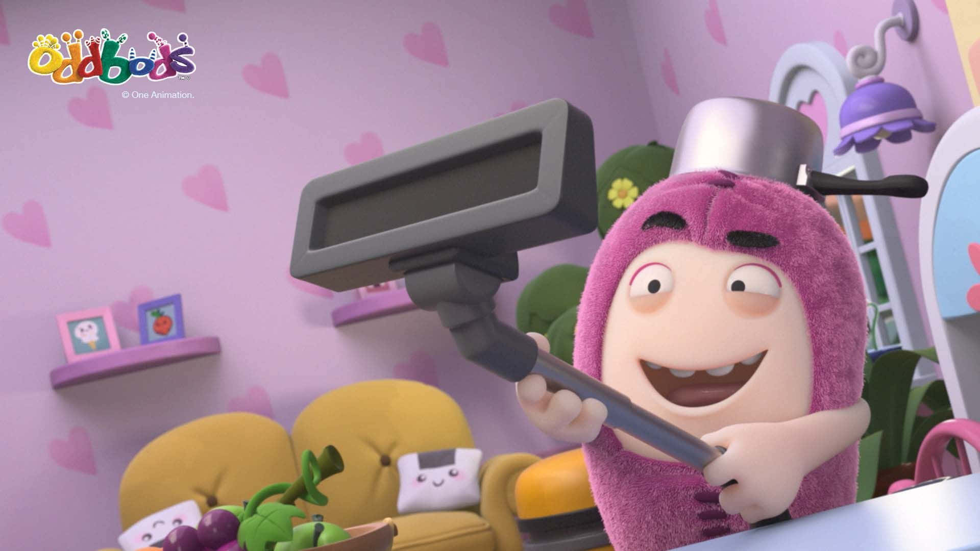 Oddbods, purple animated character, pot on its head, Full HD Desktop Wallpaper