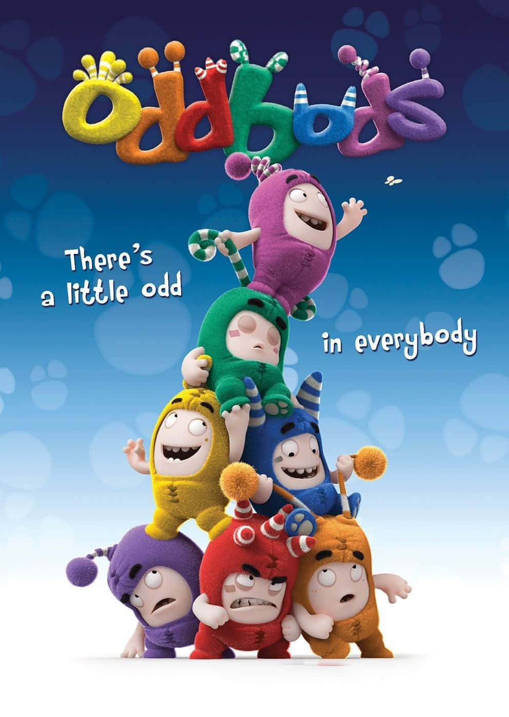 Oddbods, blue gradient background, paw print bokeh, HD Phone Wallpaper