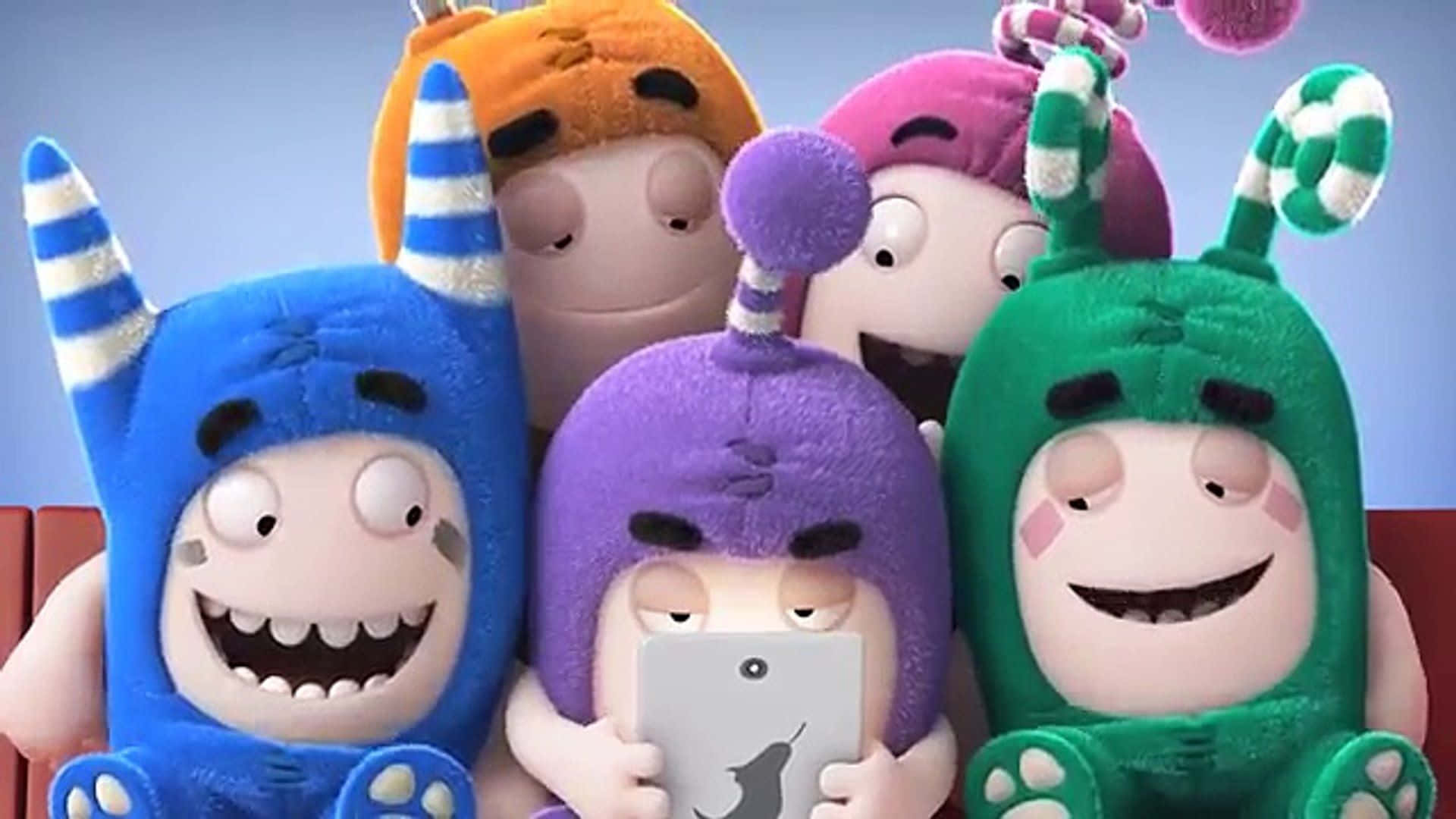 Oddbods, plush monsters, big eyes, Full HD Desktop Wallpaper