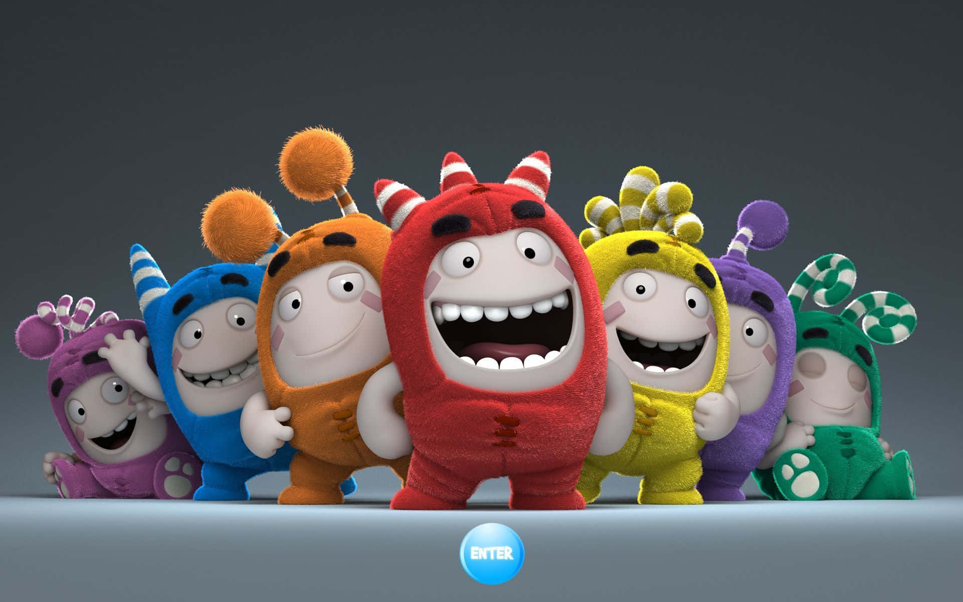 Oddbods, colorful cartoon monsters, big smiles, Full HD Desktop Wallpaper