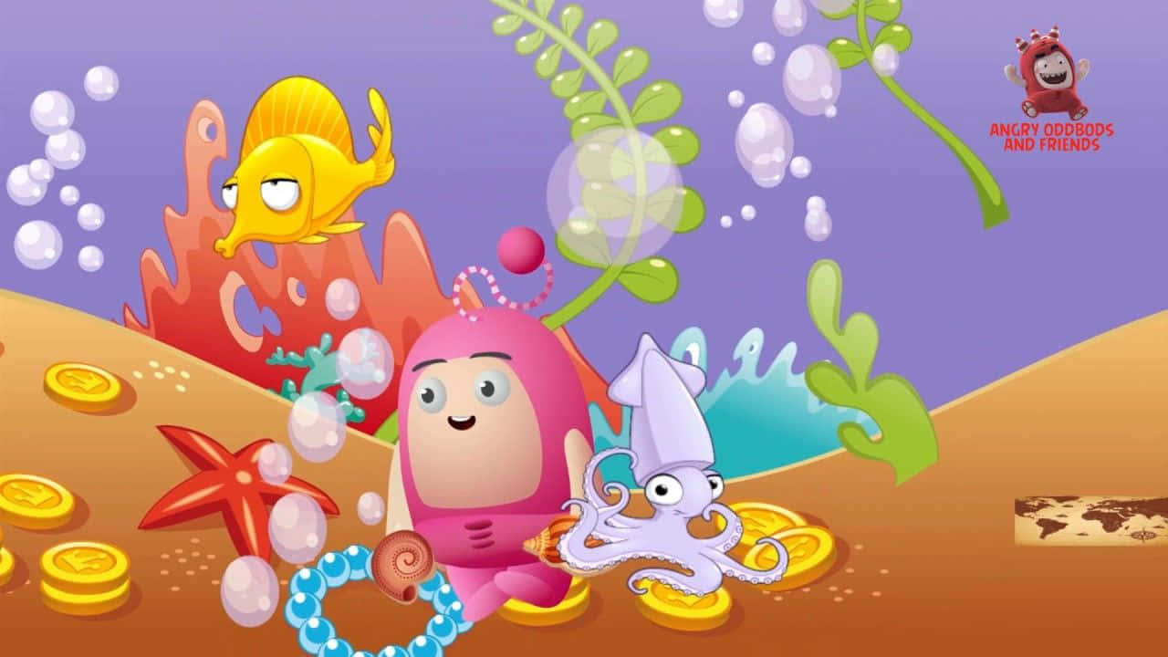 Oddbods, pink character, white squid, HD Desktop Wallpaper