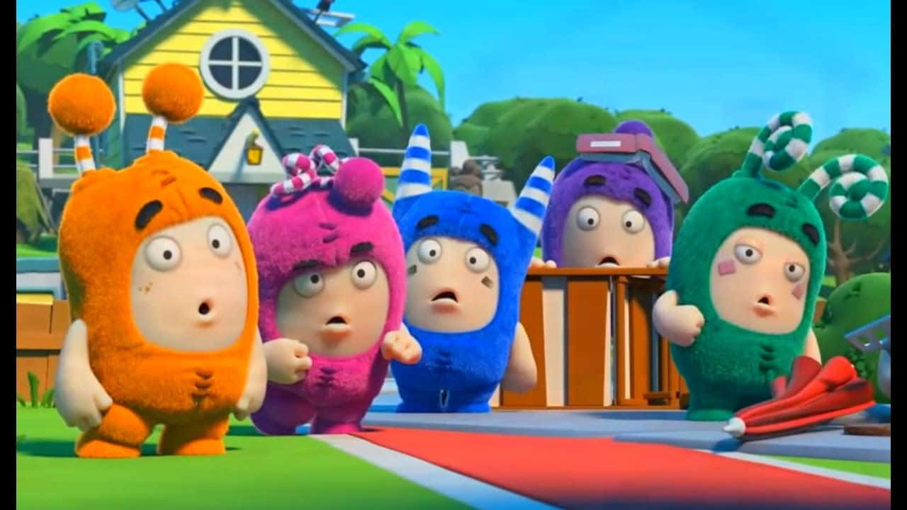 Oddbods, colorful cartoon characters, fuzzy costumes, HD Desktop Wallpaper