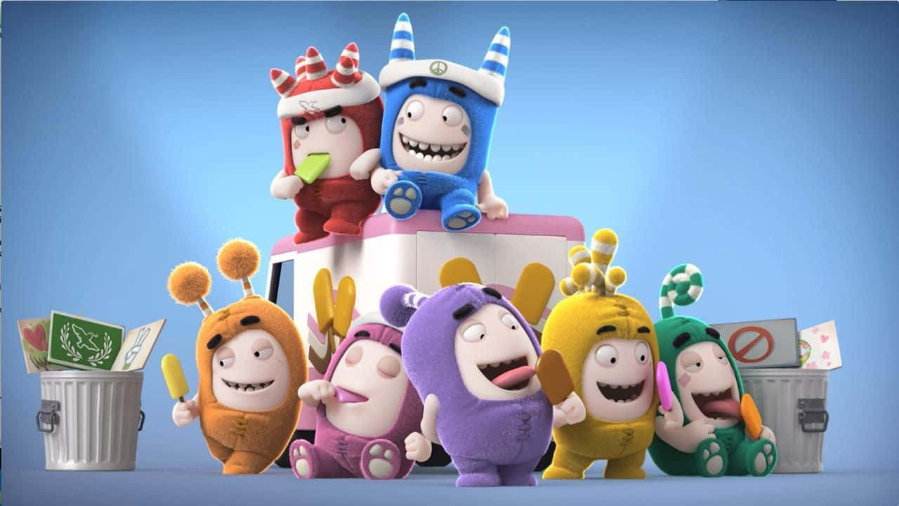 Oddbods, colorful cartoon monsters, costumes, HD Desktop Wallpaper