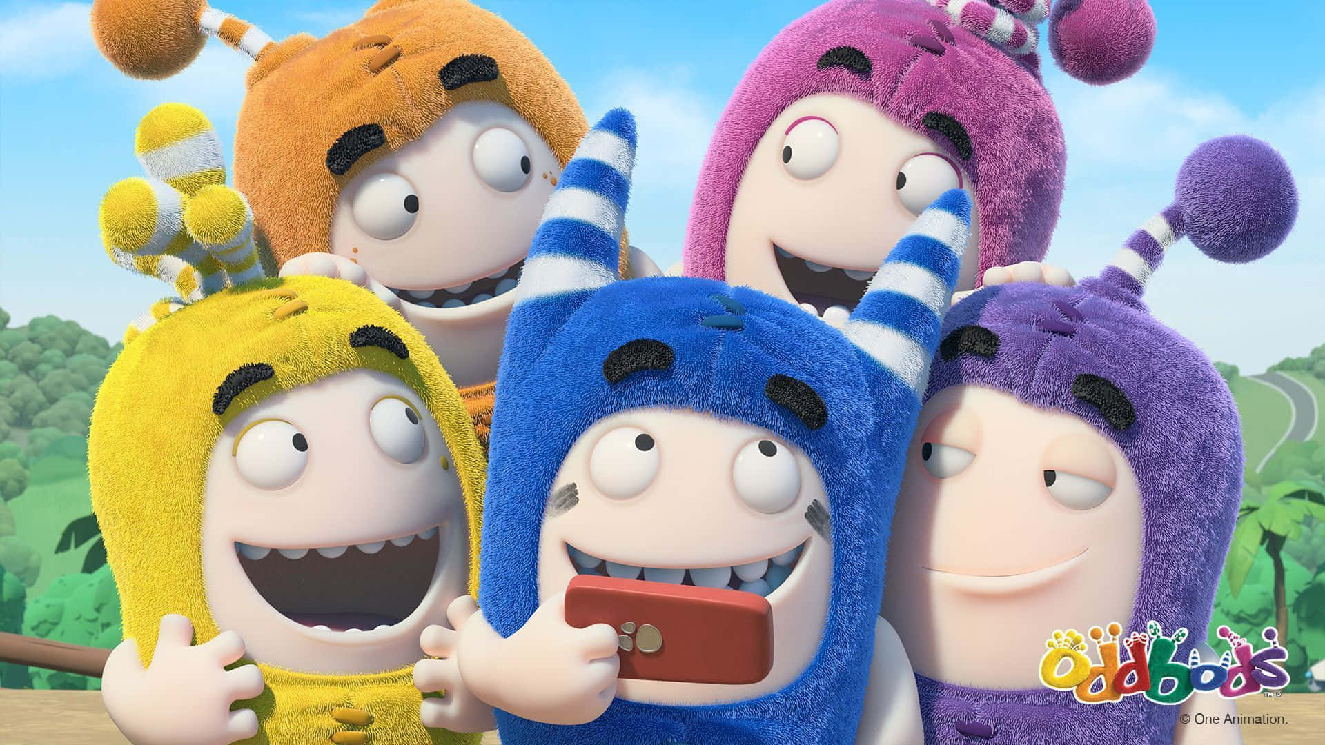 Oddbods, colorful fuzzy cartoon characters, big eyes, Full HD Desktop Wallpaper