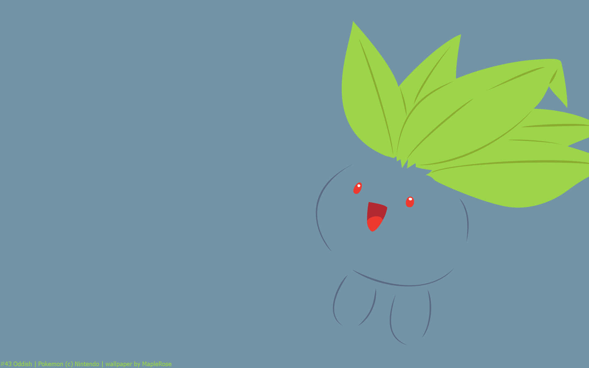 Oddish, green leafy hair, red eyes, Full HD Desktop Wallpaper