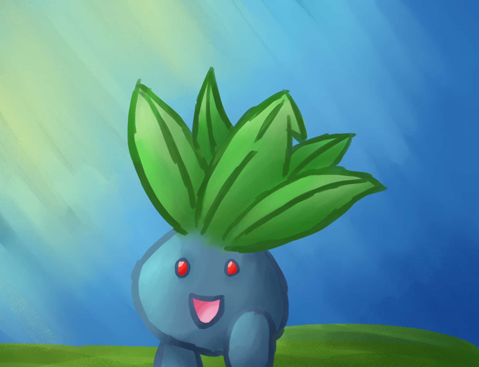Oddish, green leaves, red eyes, HD Desktop Wallpaper