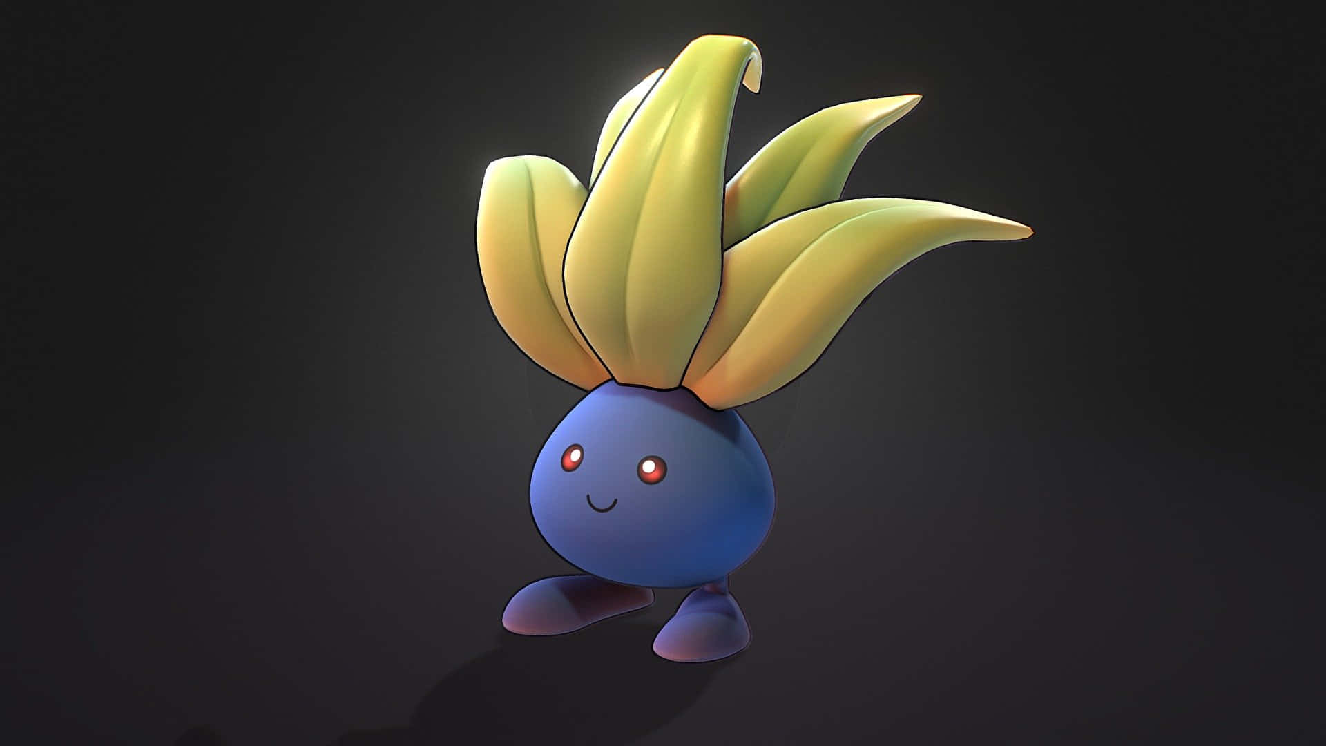 Oddish, blue, banana-shaped yellow leaves, Full HD Desktop Wallpaper