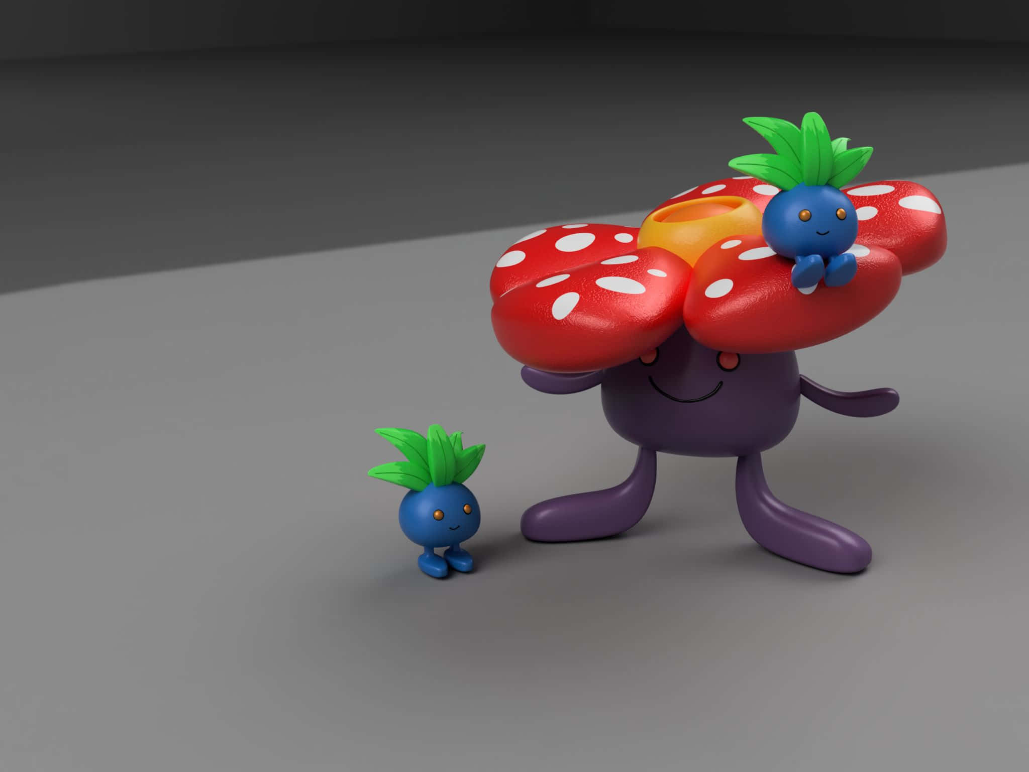 Oddish, purple mushroom creature, red spotted caps, Full HD Desktop Wallpaper