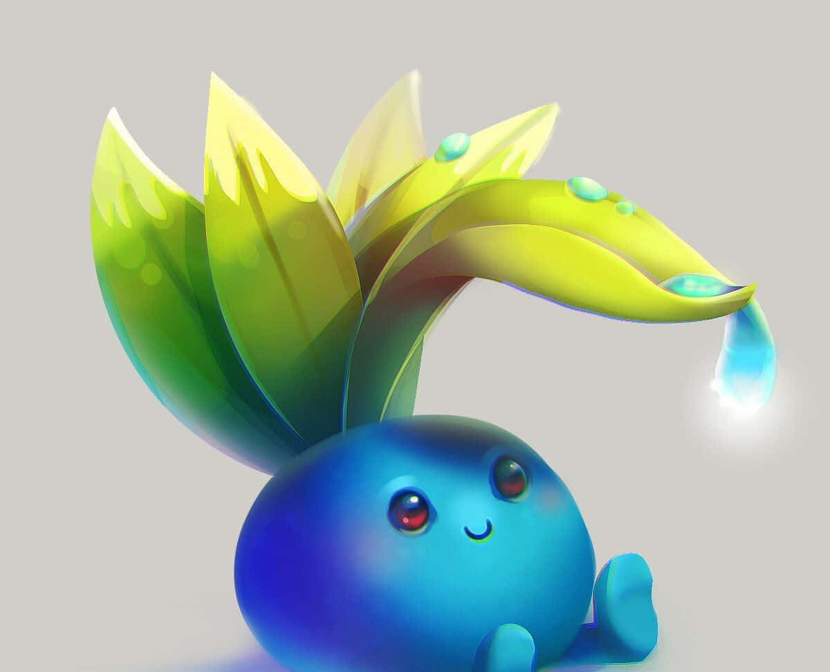 Oddish, blue cartoon creature, leafy green hair, SD Desktop Wallpaper