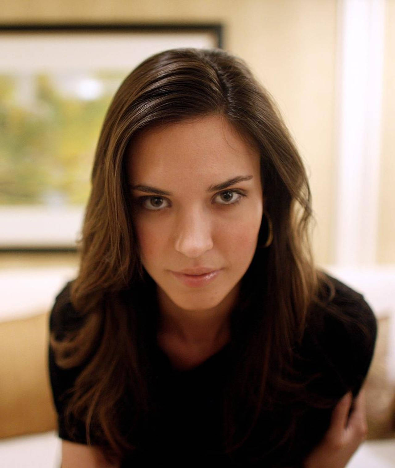 Odette Annable, long brown hair, intense gaze, HD Phone Wallpaper